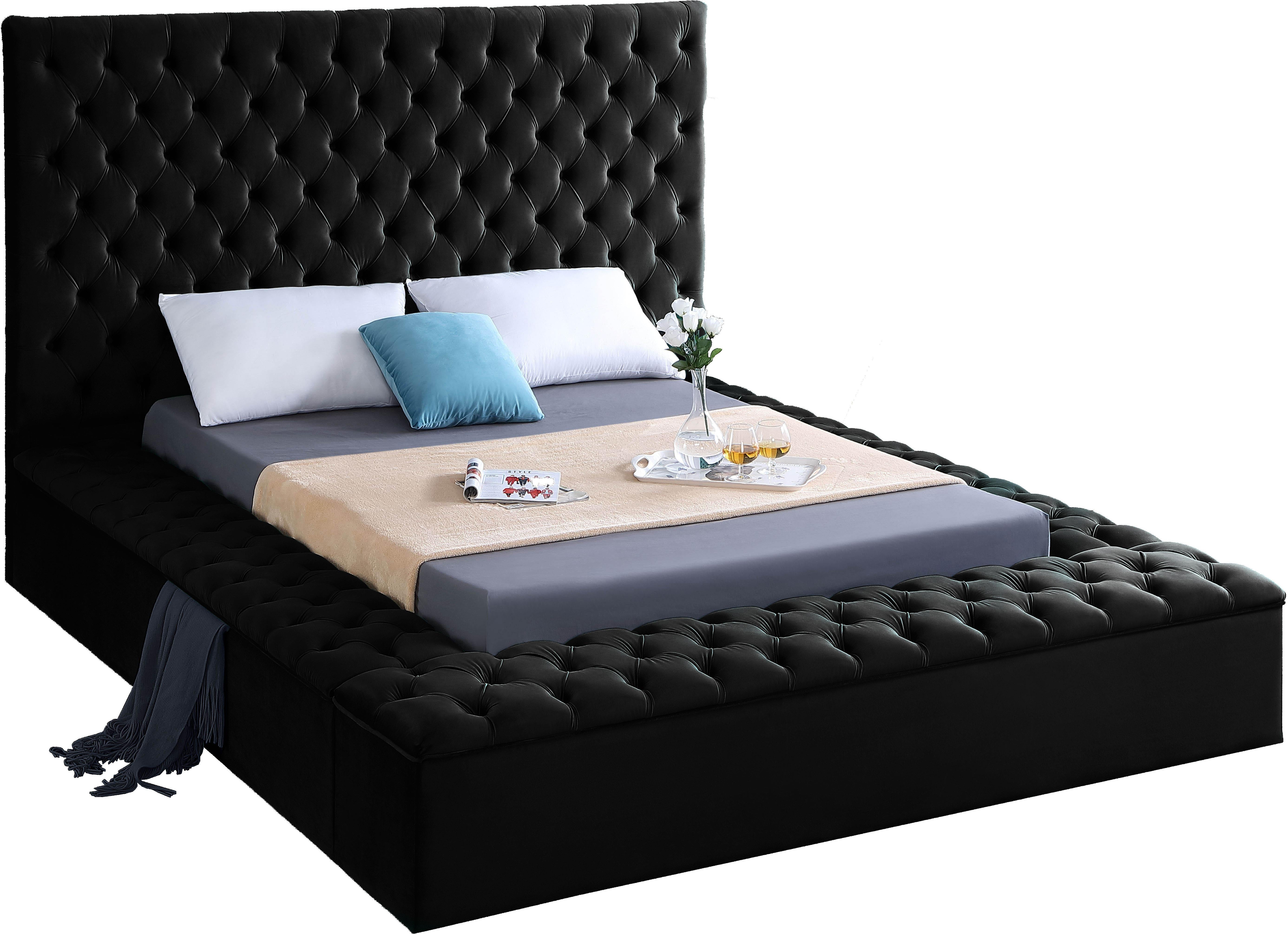 Bliss Black Velvet Queen Bed (3 Boxes) - Luxury Home Furniture (MI)