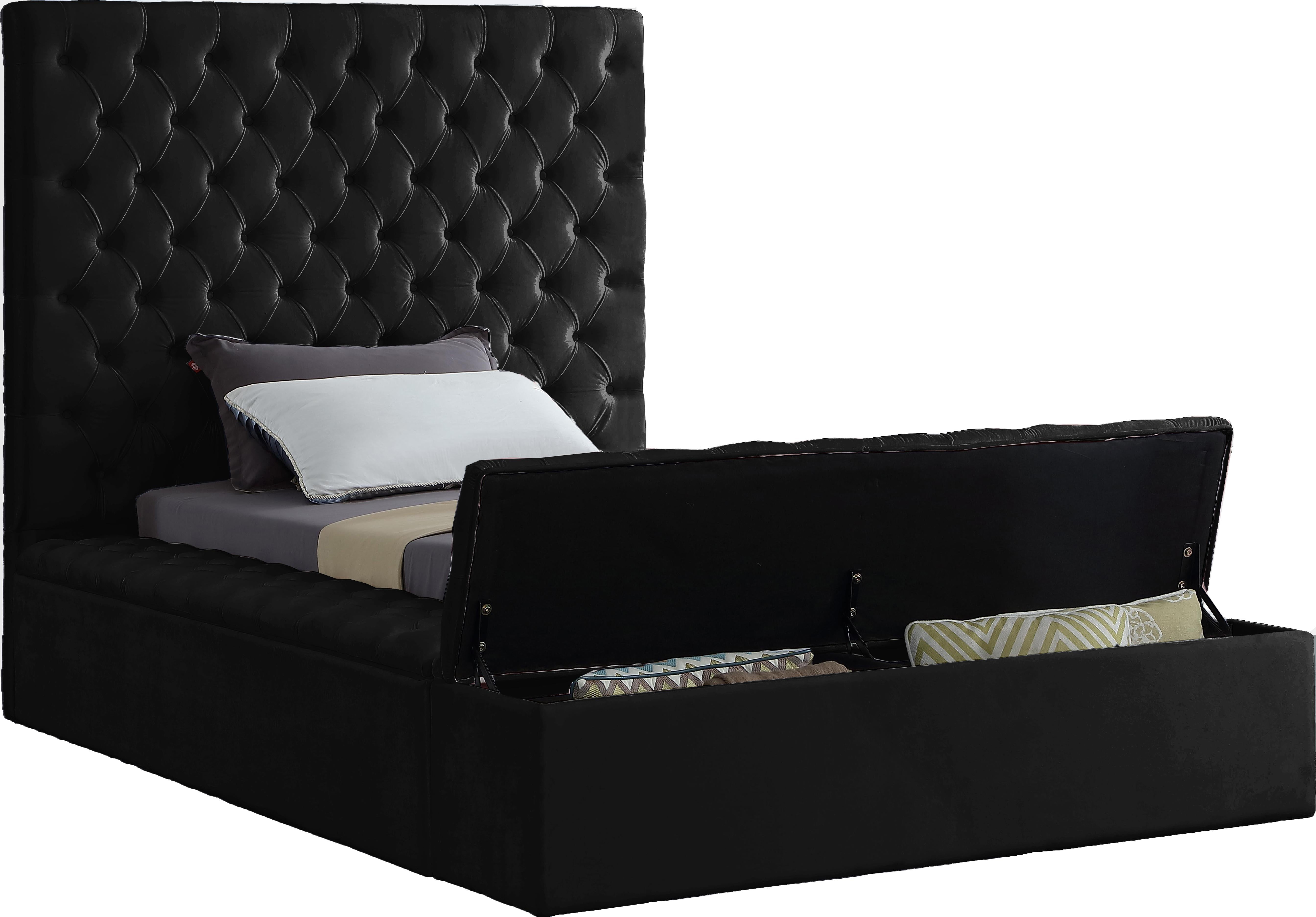 Bliss Black Velvet Twin Bed (3 Boxes) - Luxury Home Furniture (MI)
