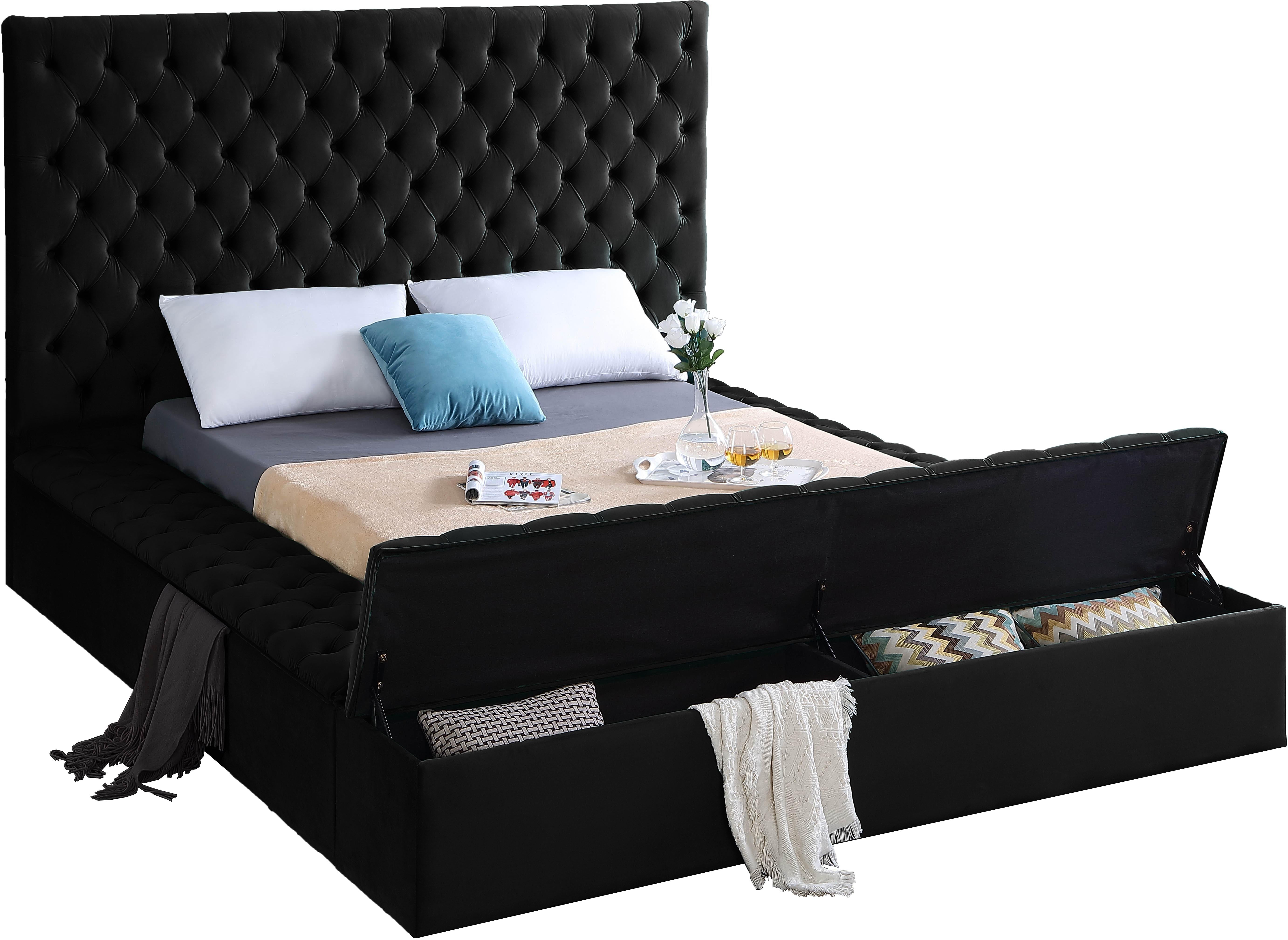 Bliss Black Velvet King Bed (3 Boxes) - Luxury Home Furniture (MI)