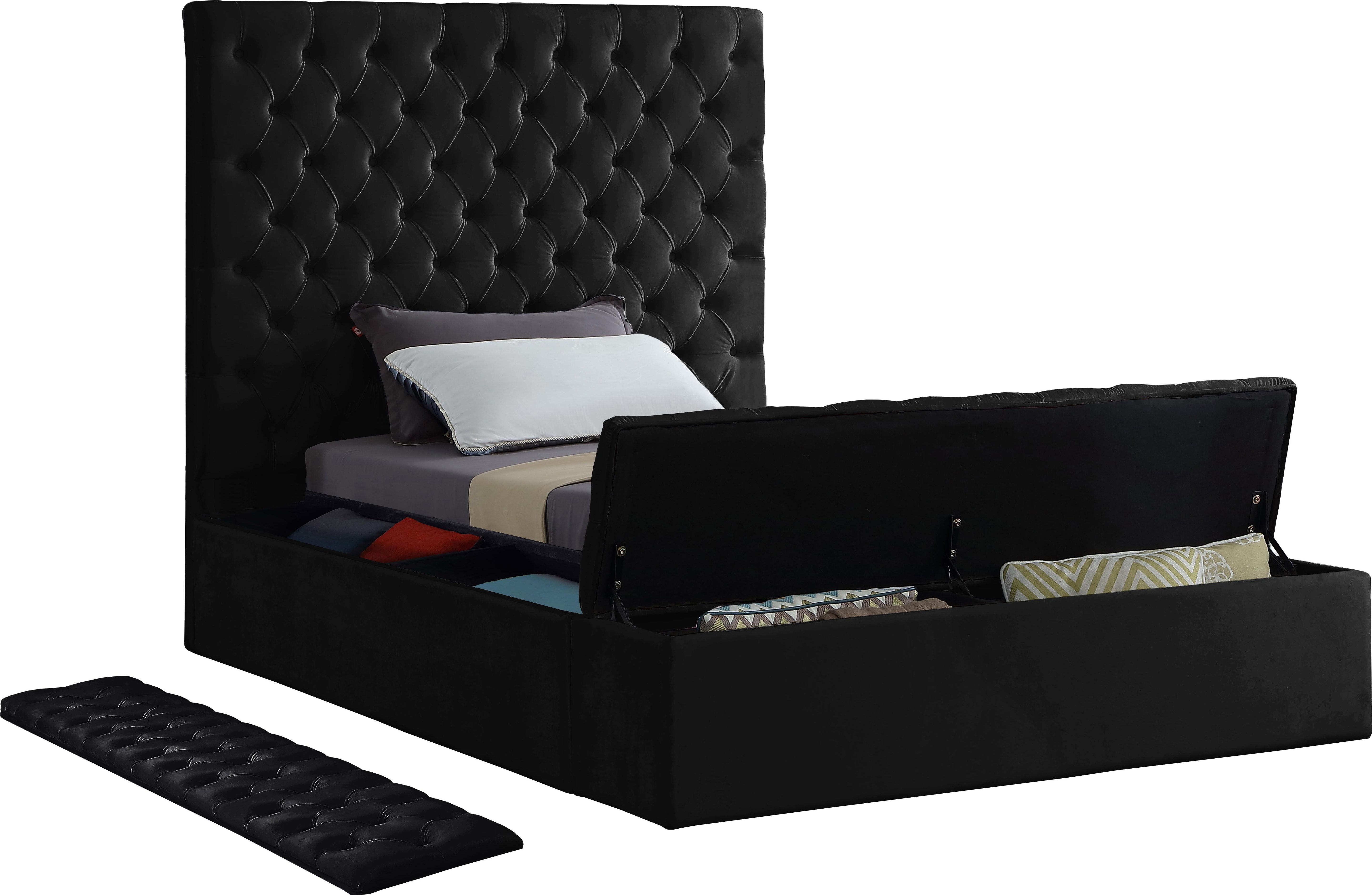 Bliss Black Velvet Twin Bed (3 Boxes) - Luxury Home Furniture (MI)