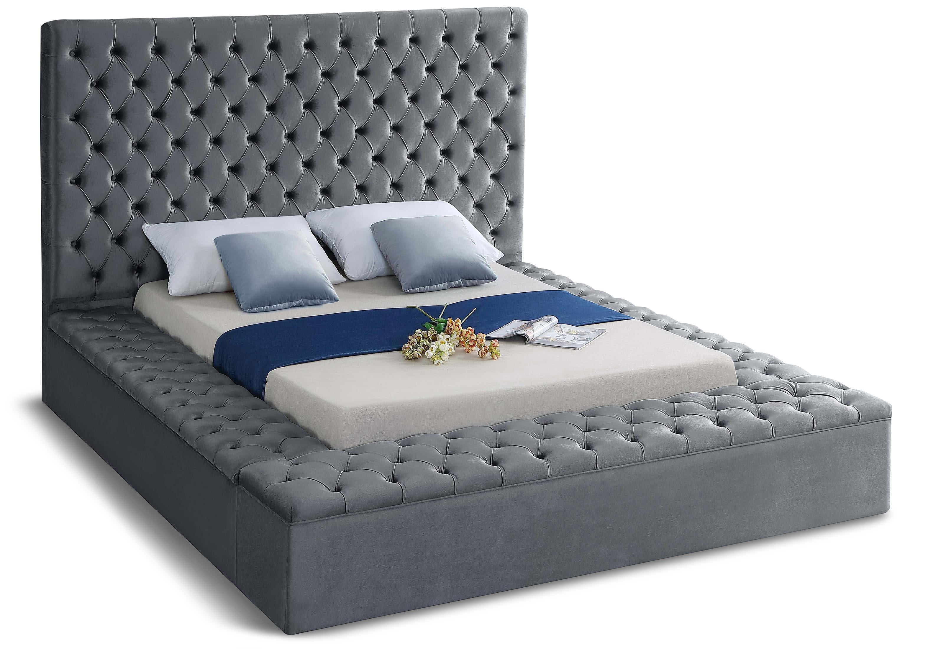 Bliss Grey Velvet Full Bed (3 Boxes) - Luxury Home Furniture (MI)