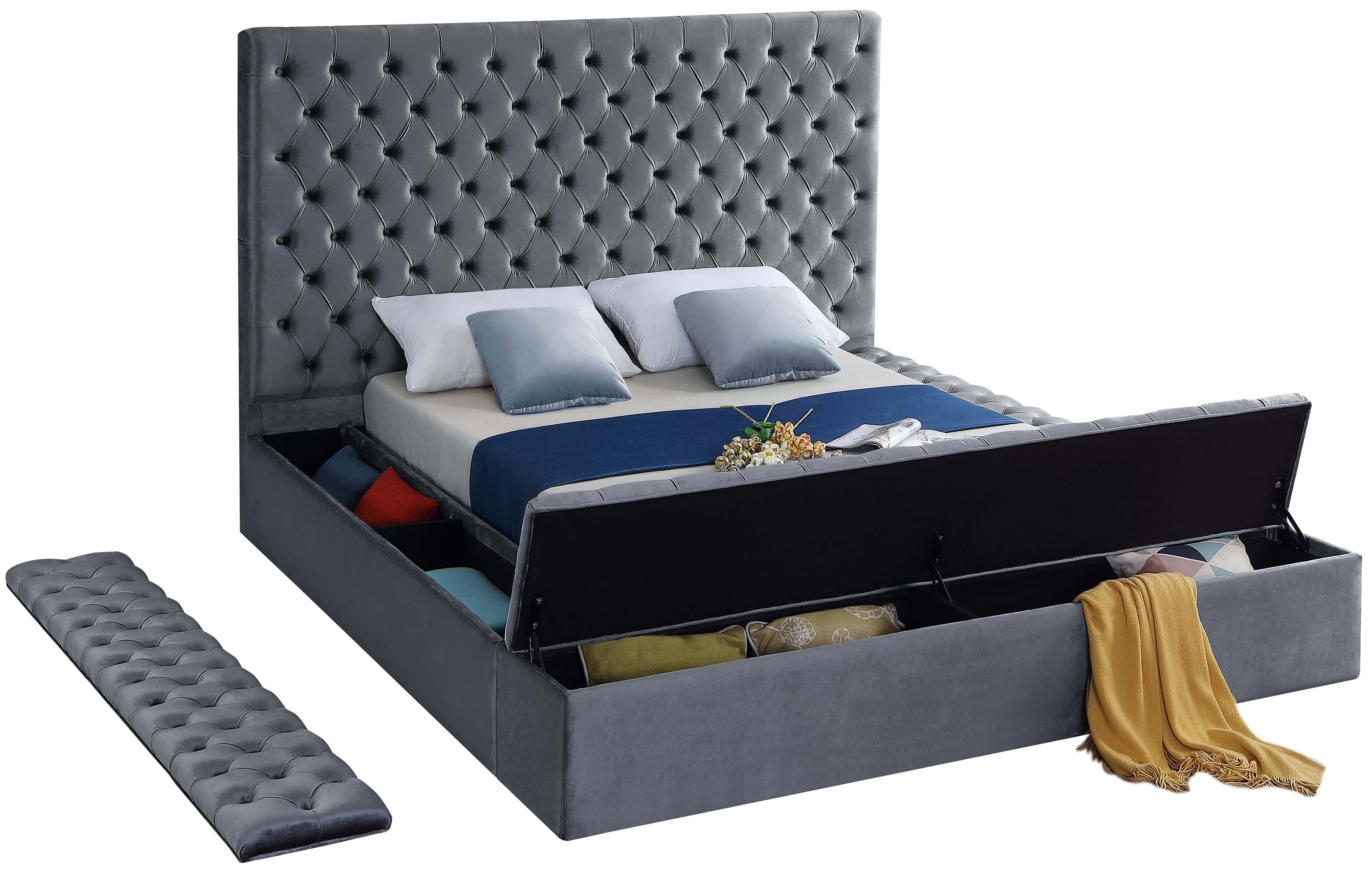 Bliss Grey Velvet Queen Bed (3 Boxes) - Luxury Home Furniture (MI)