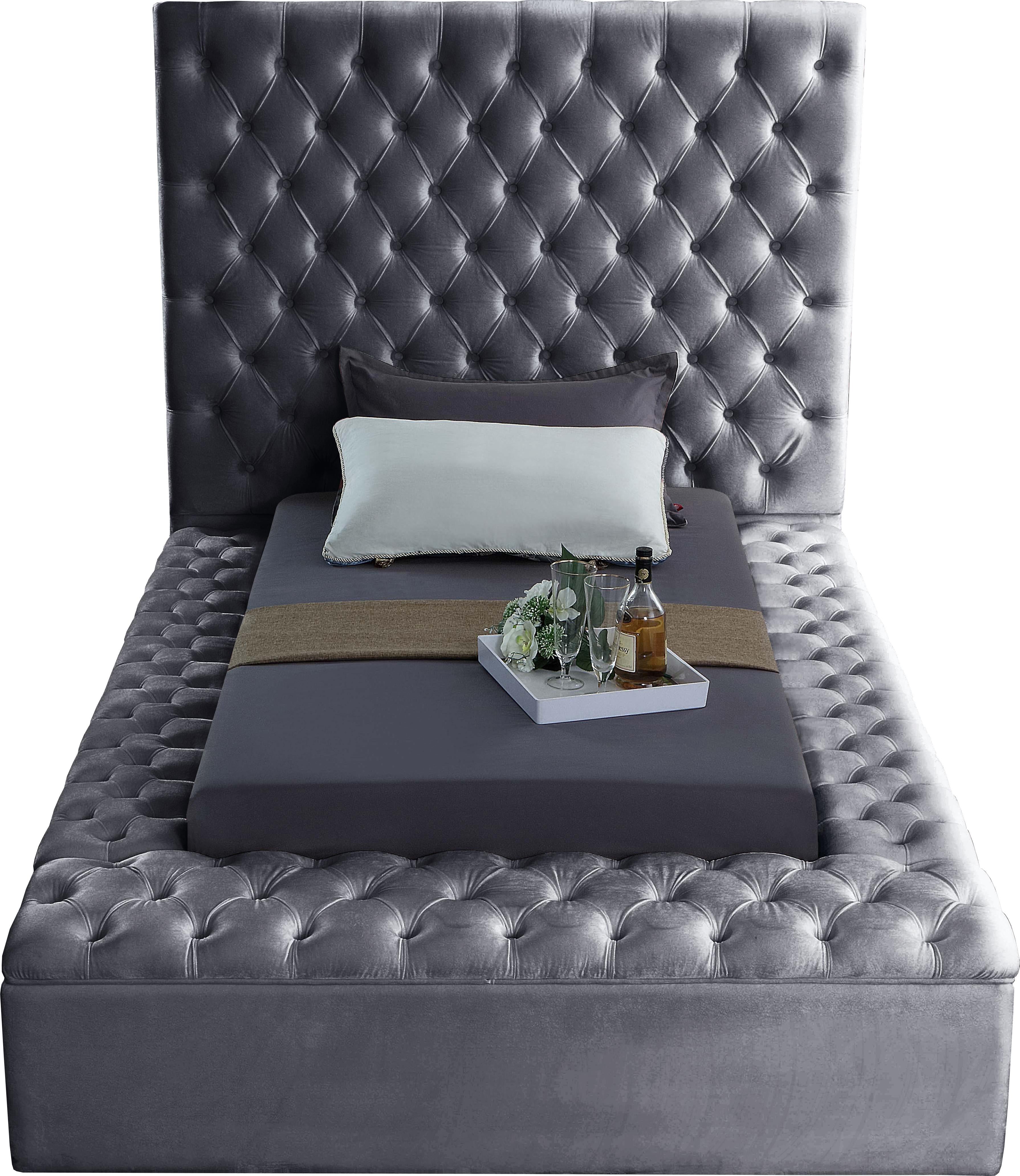 Bliss Grey Velvet Twin Bed (3 Boxes) - Luxury Home Furniture (MI)