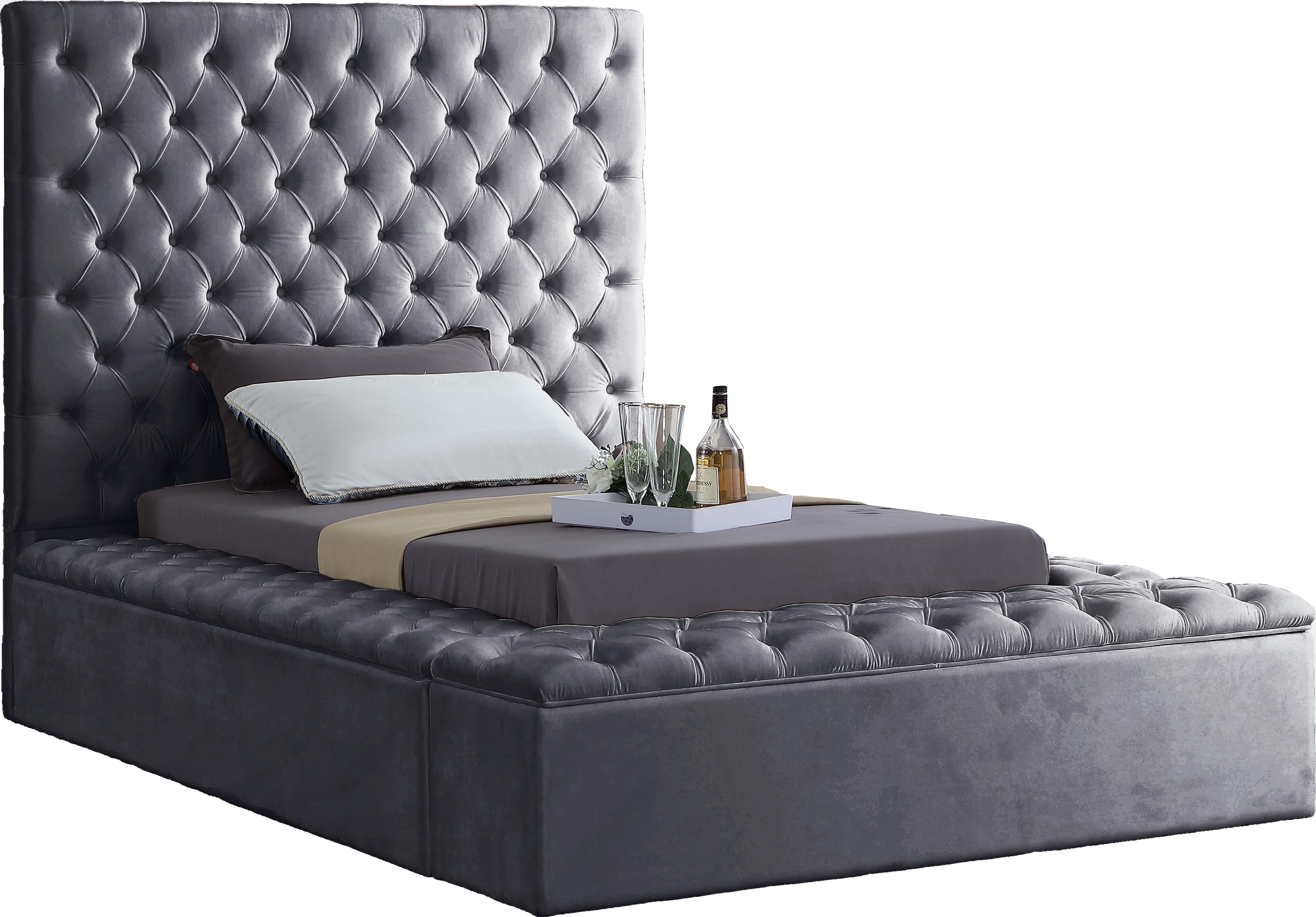 Bliss Grey Velvet Twin Bed (3 Boxes) - Luxury Home Furniture (MI)