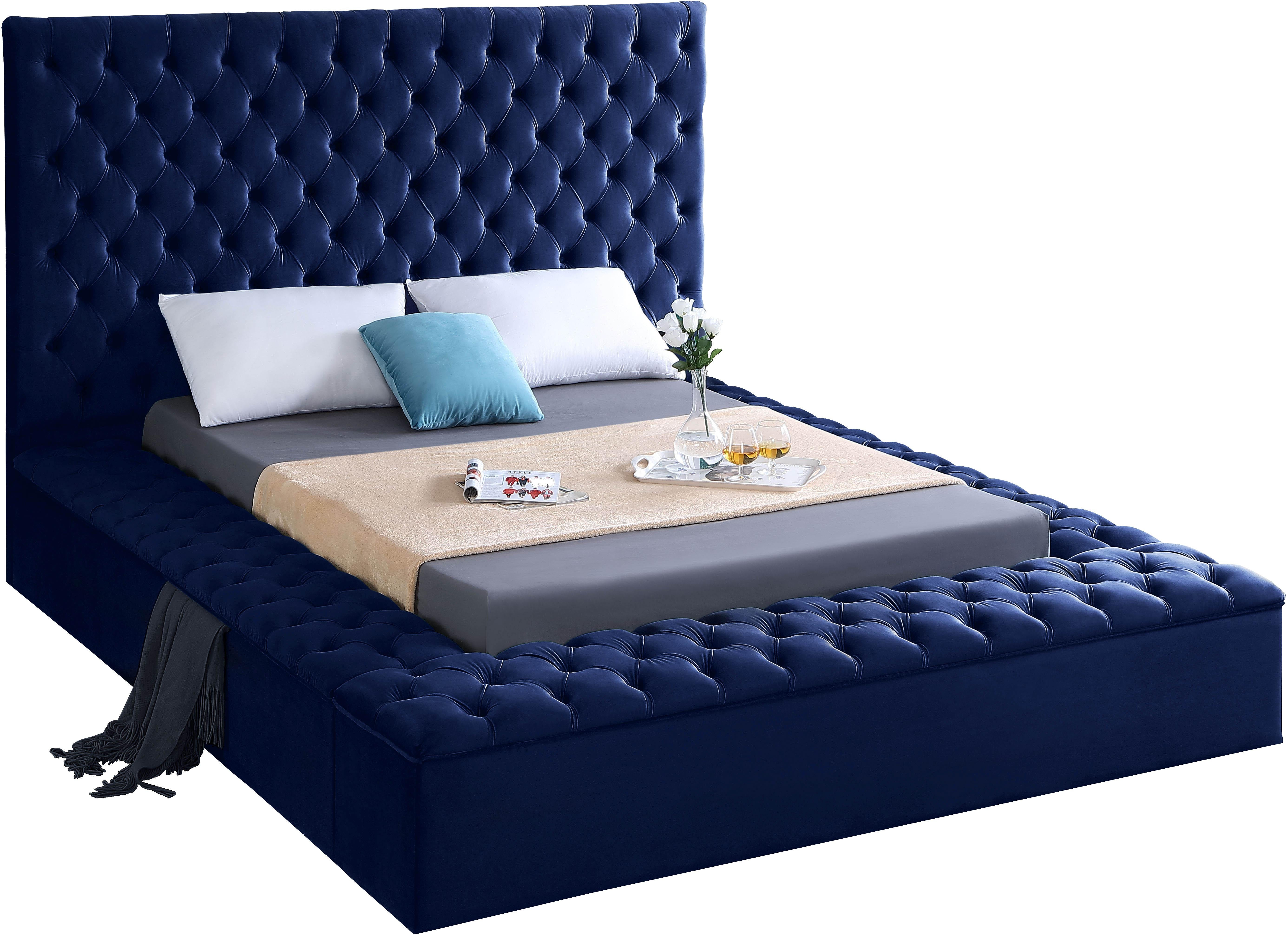 Bliss Navy Velvet Queen Bed (3 Boxes) - Luxury Home Furniture (MI)