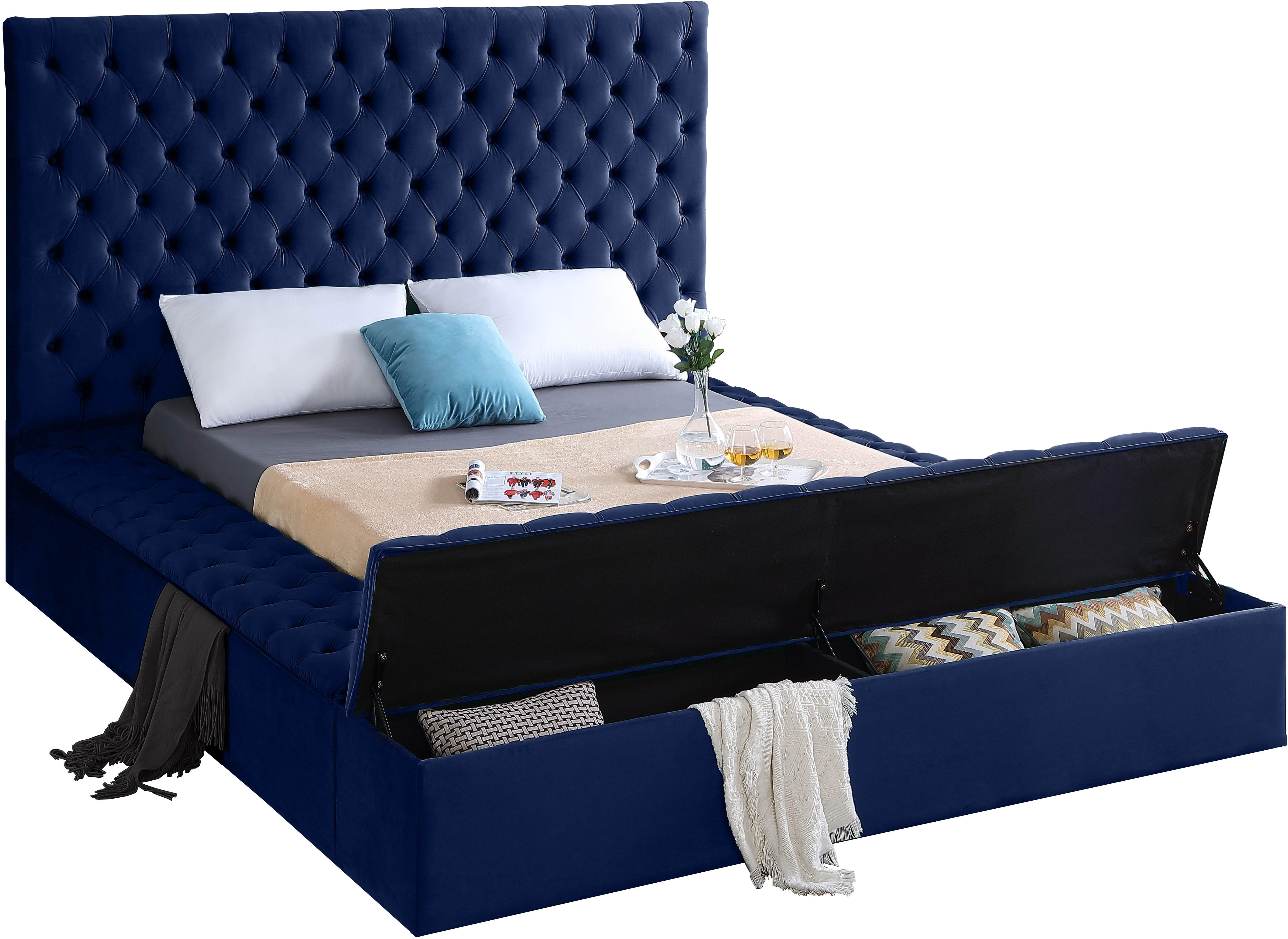 Bliss Navy Velvet Queen Bed (3 Boxes) - Luxury Home Furniture (MI)