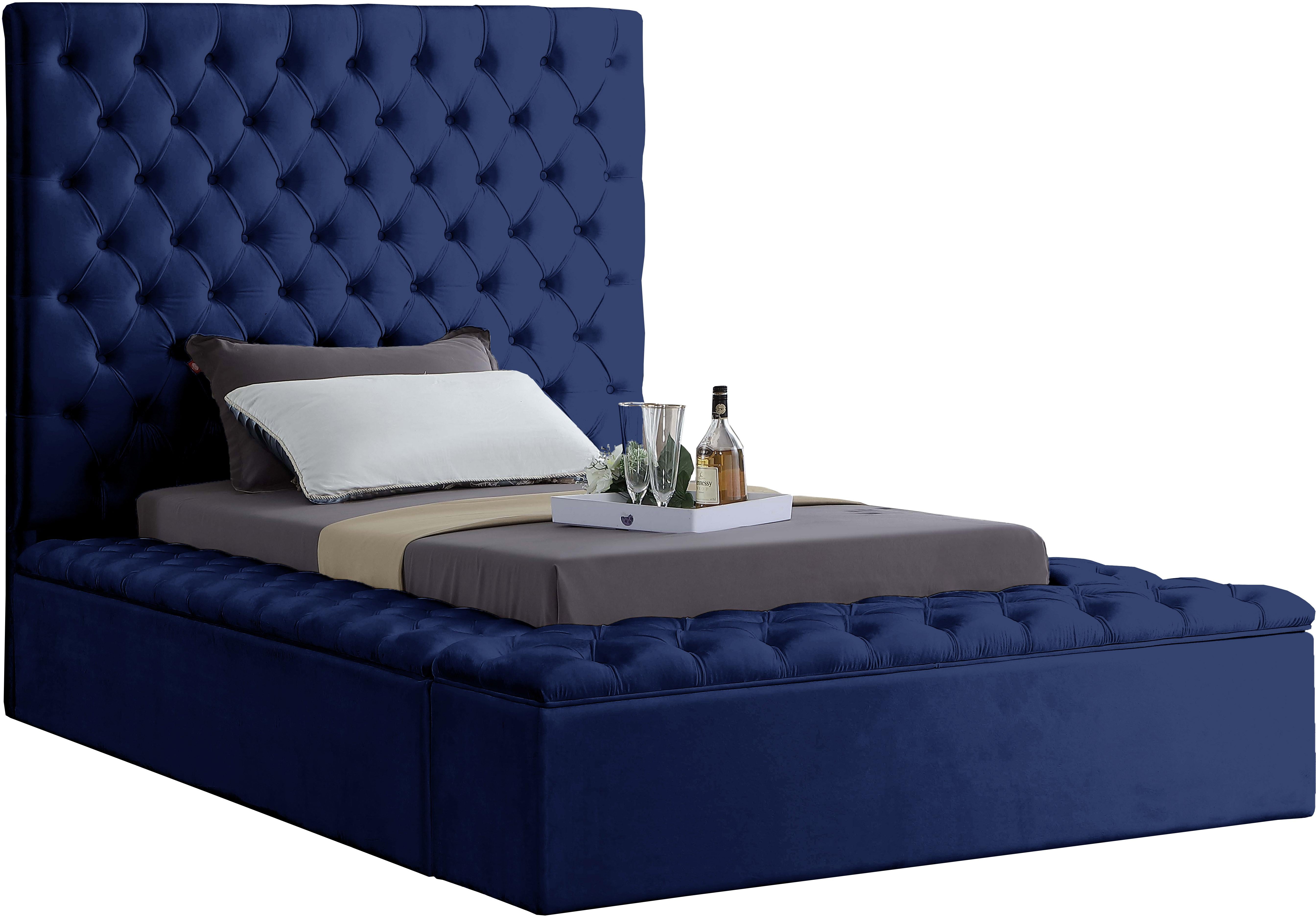 Bliss Navy Velvet Twin Bed (3 Boxes) - Luxury Home Furniture (MI)