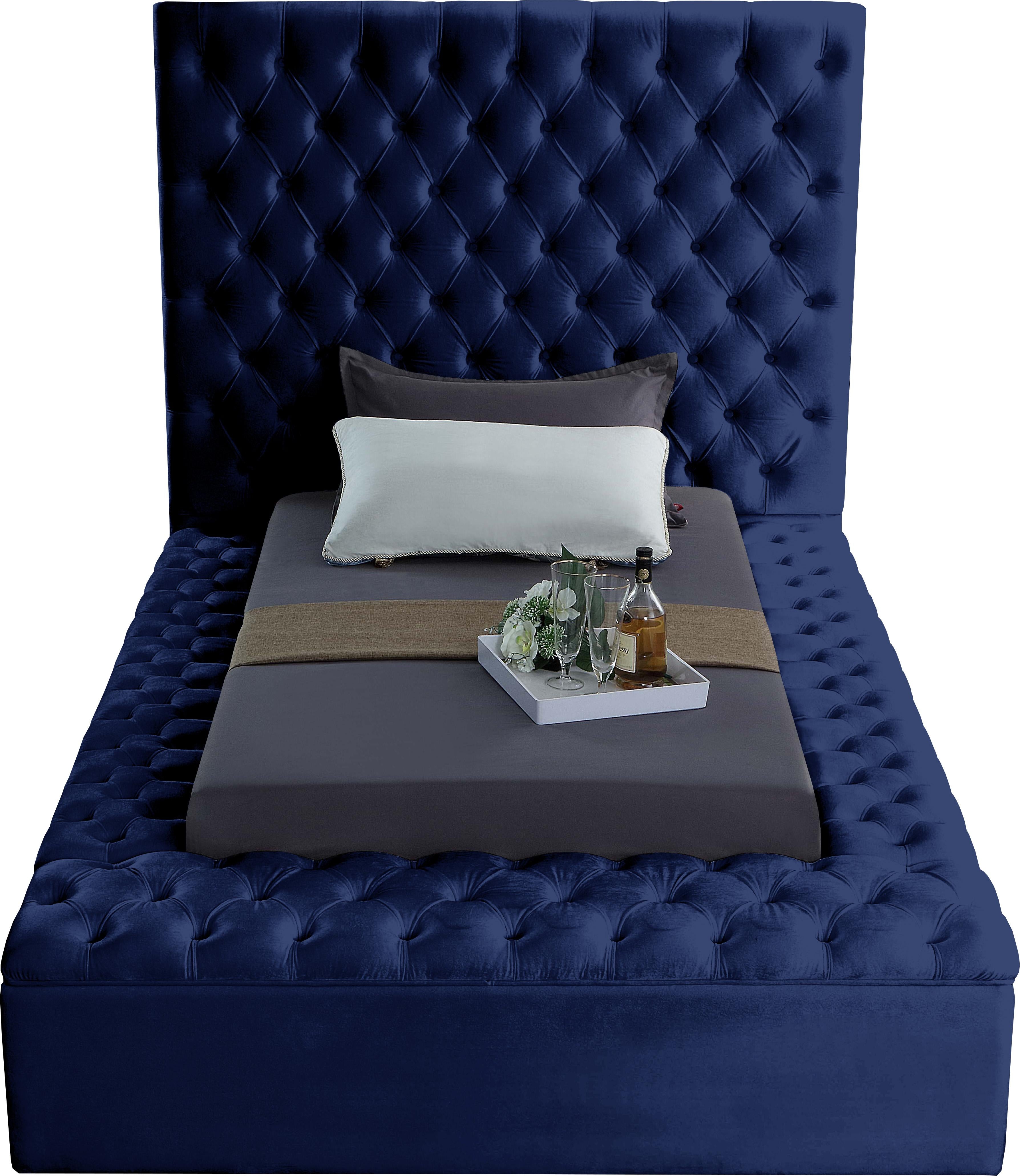 Bliss Navy Velvet Twin Bed (3 Boxes) - Luxury Home Furniture (MI)
