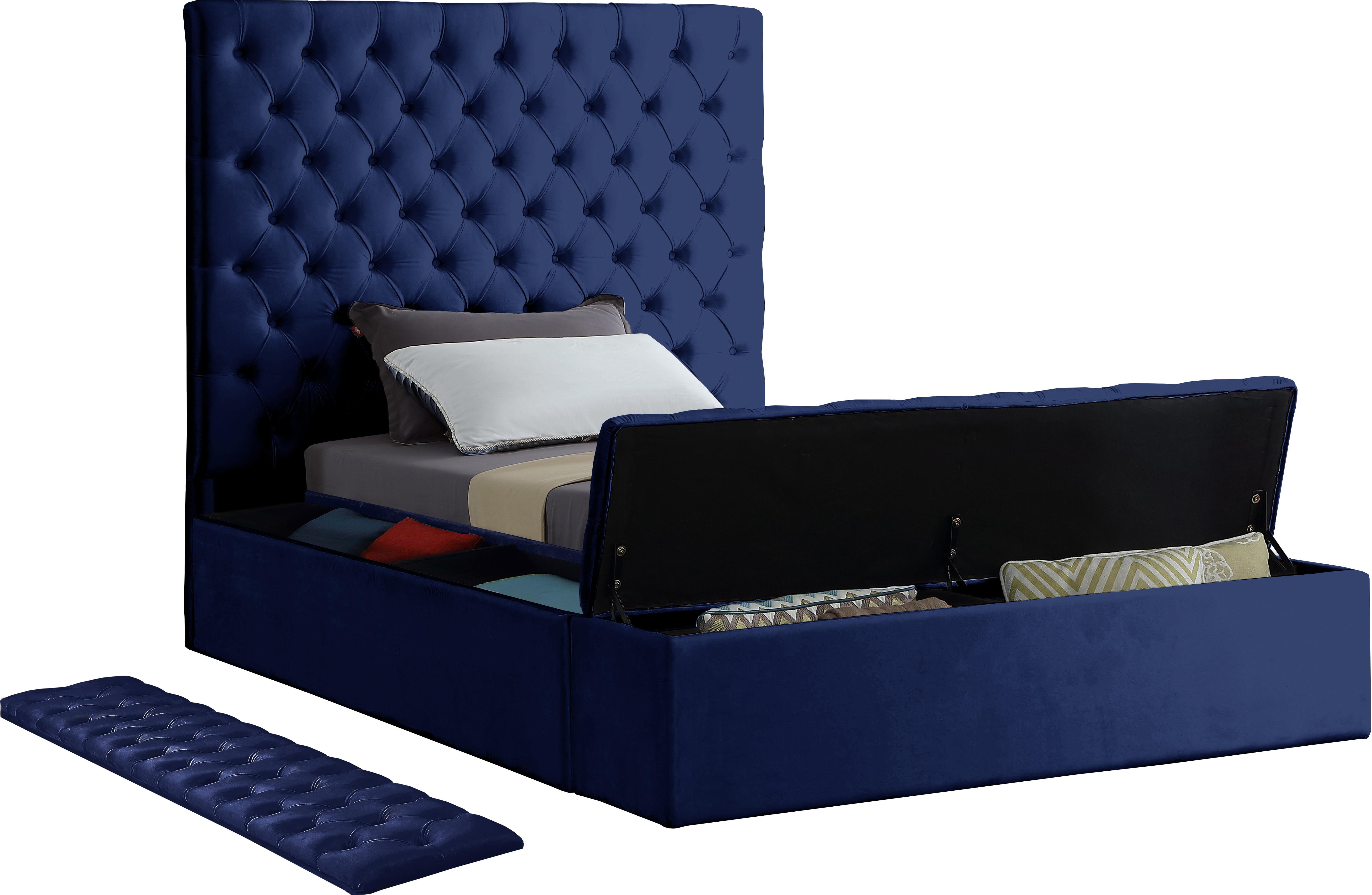 Bliss Navy Velvet Twin Bed (3 Boxes) - Luxury Home Furniture (MI)
