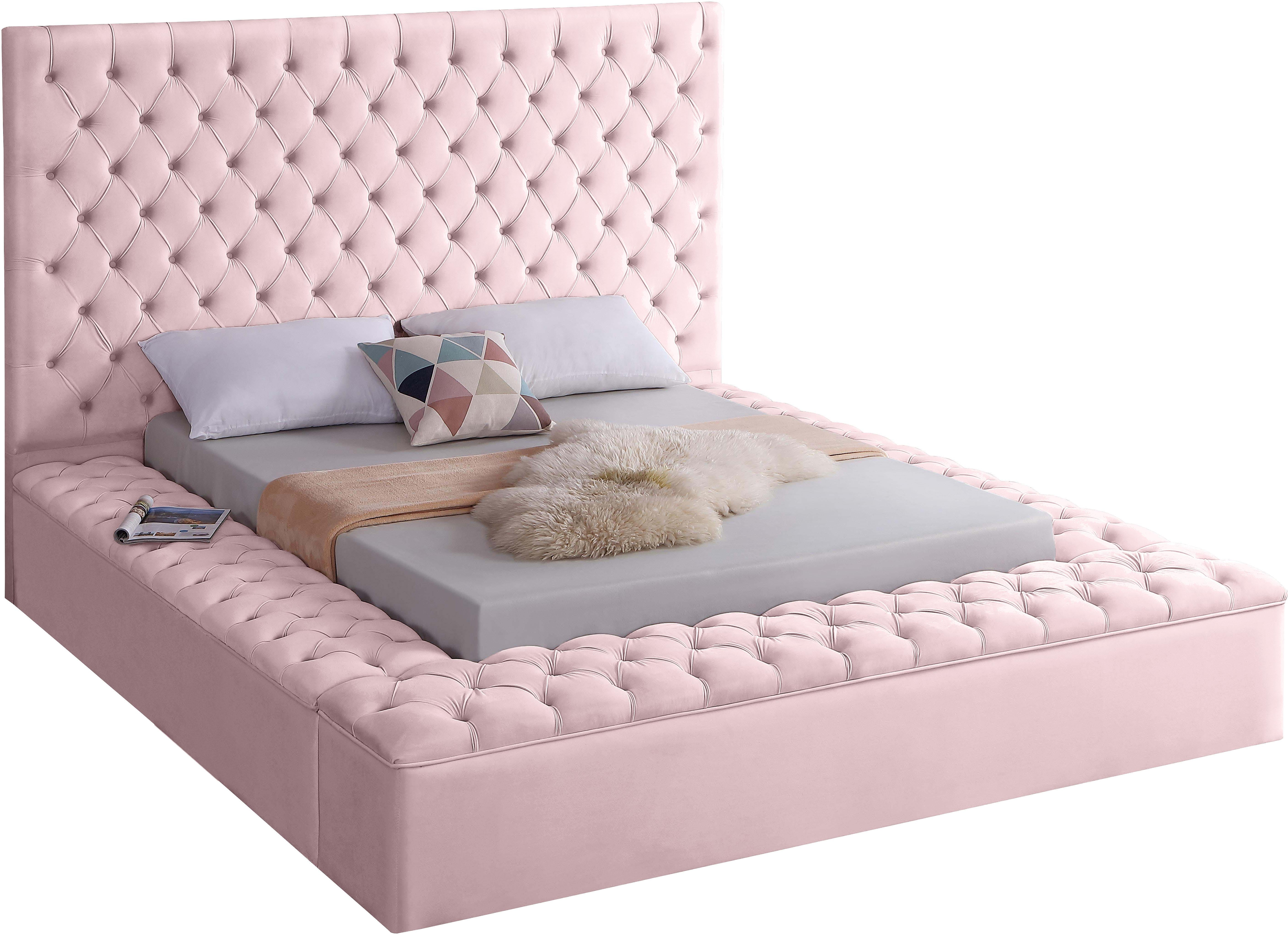 Bliss Pink Velvet Full Bed (3 Boxes) - Luxury Home Furniture (MI)