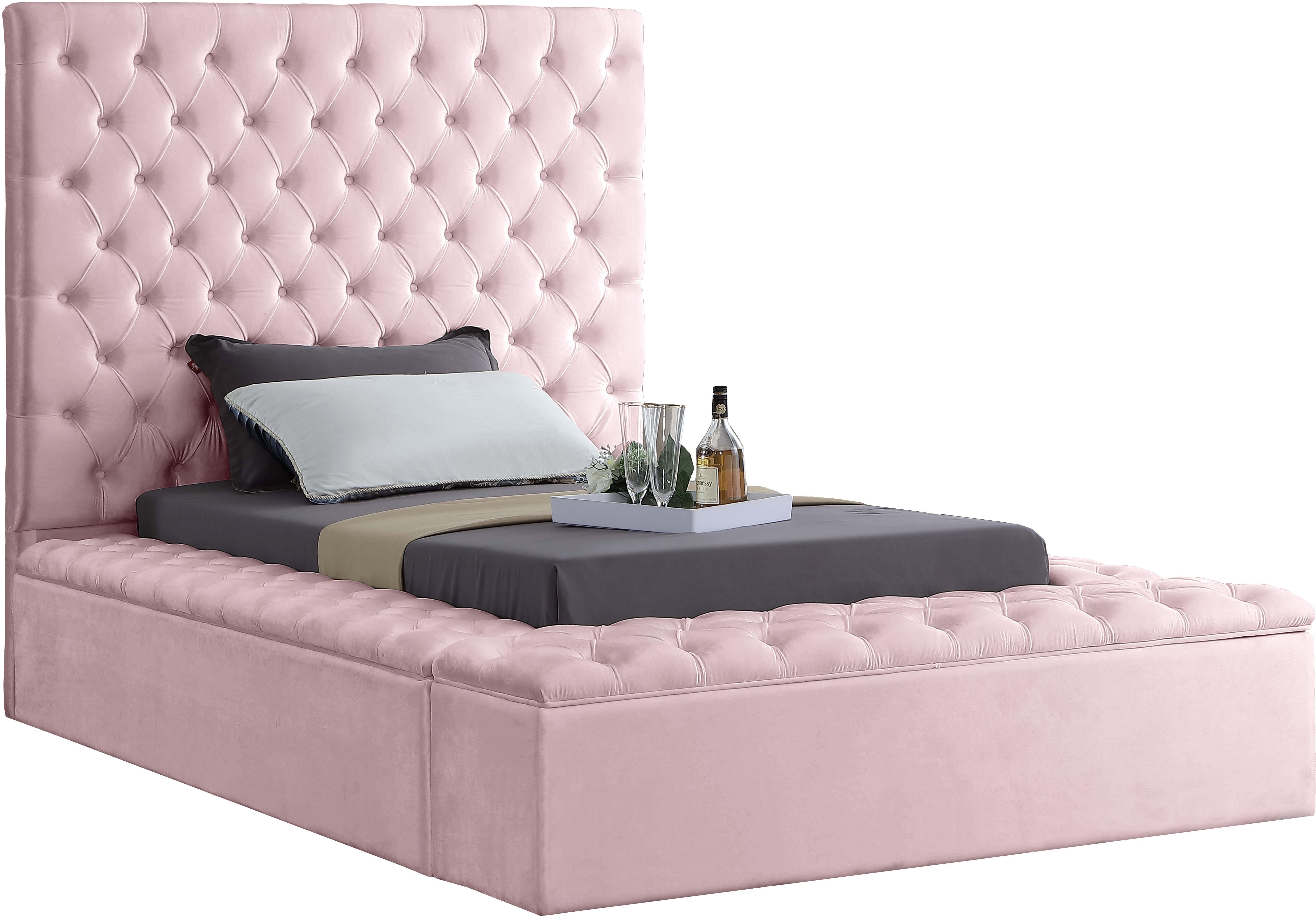 Bliss Pink Velvet Twin Bed (3 Boxes) - Luxury Home Furniture (MI)