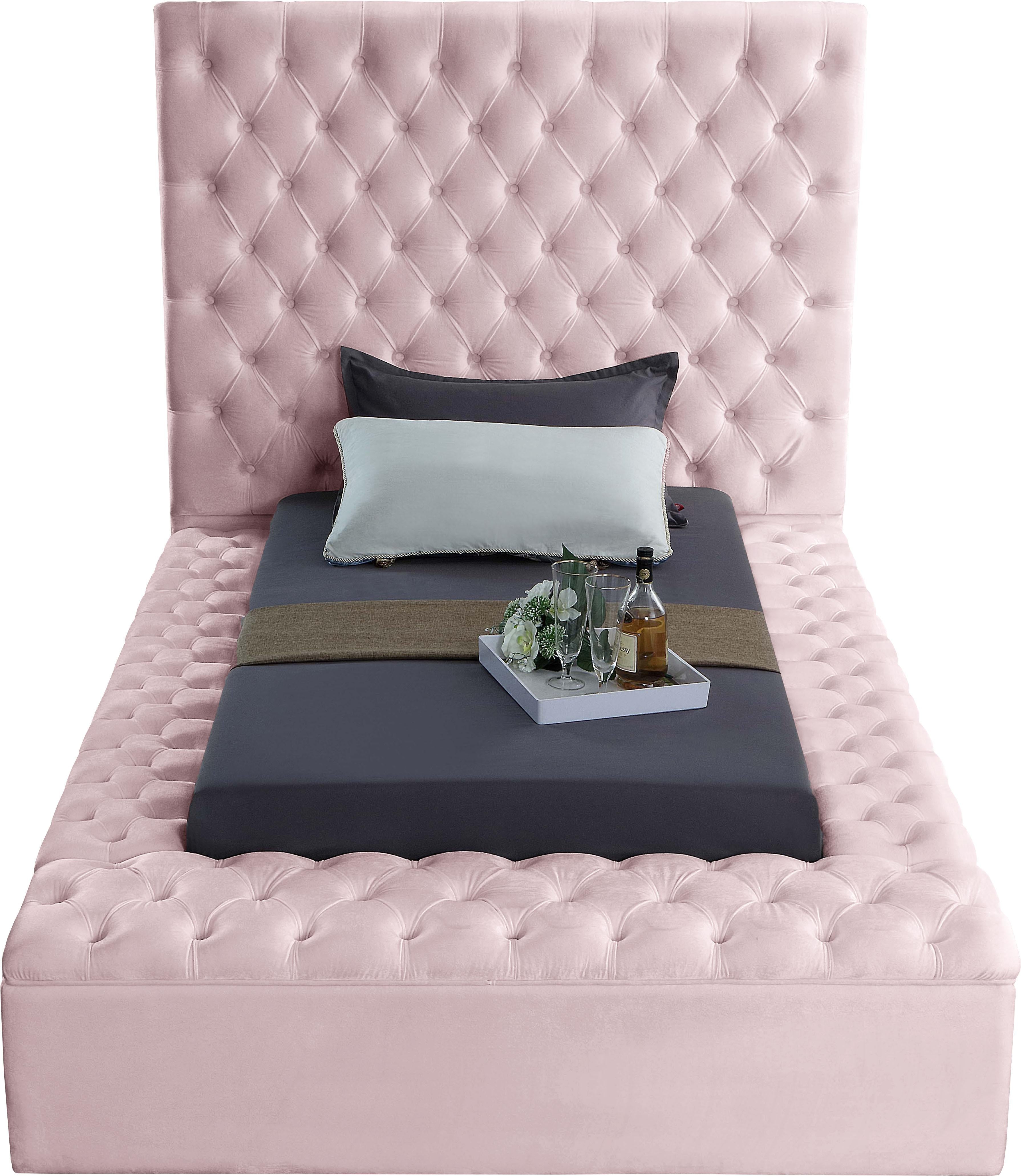 Bliss Pink Velvet Twin Bed (3 Boxes) - Luxury Home Furniture (MI)