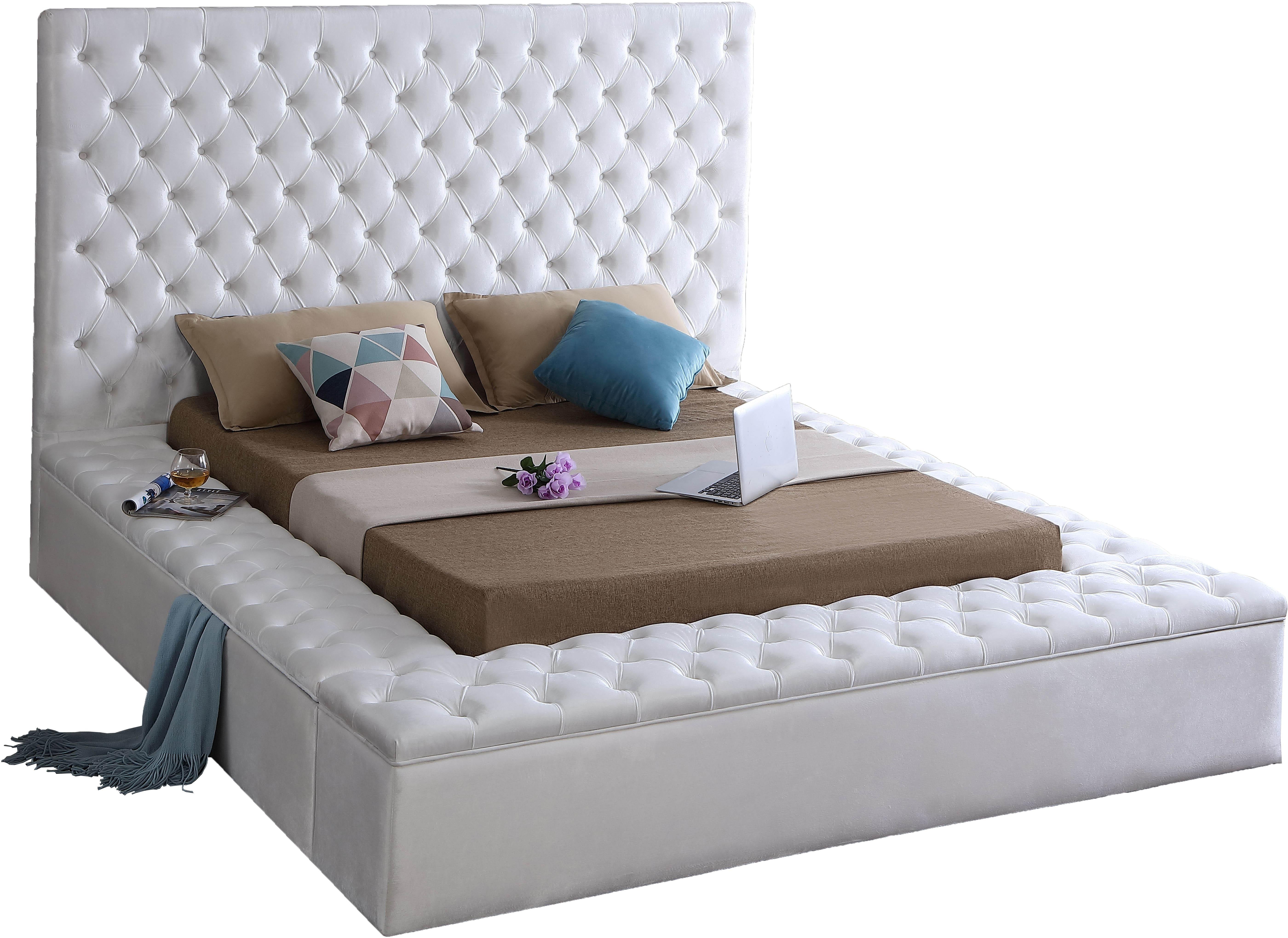 Bliss White Velvet King Bed (3 Boxes) - Luxury Home Furniture (MI)