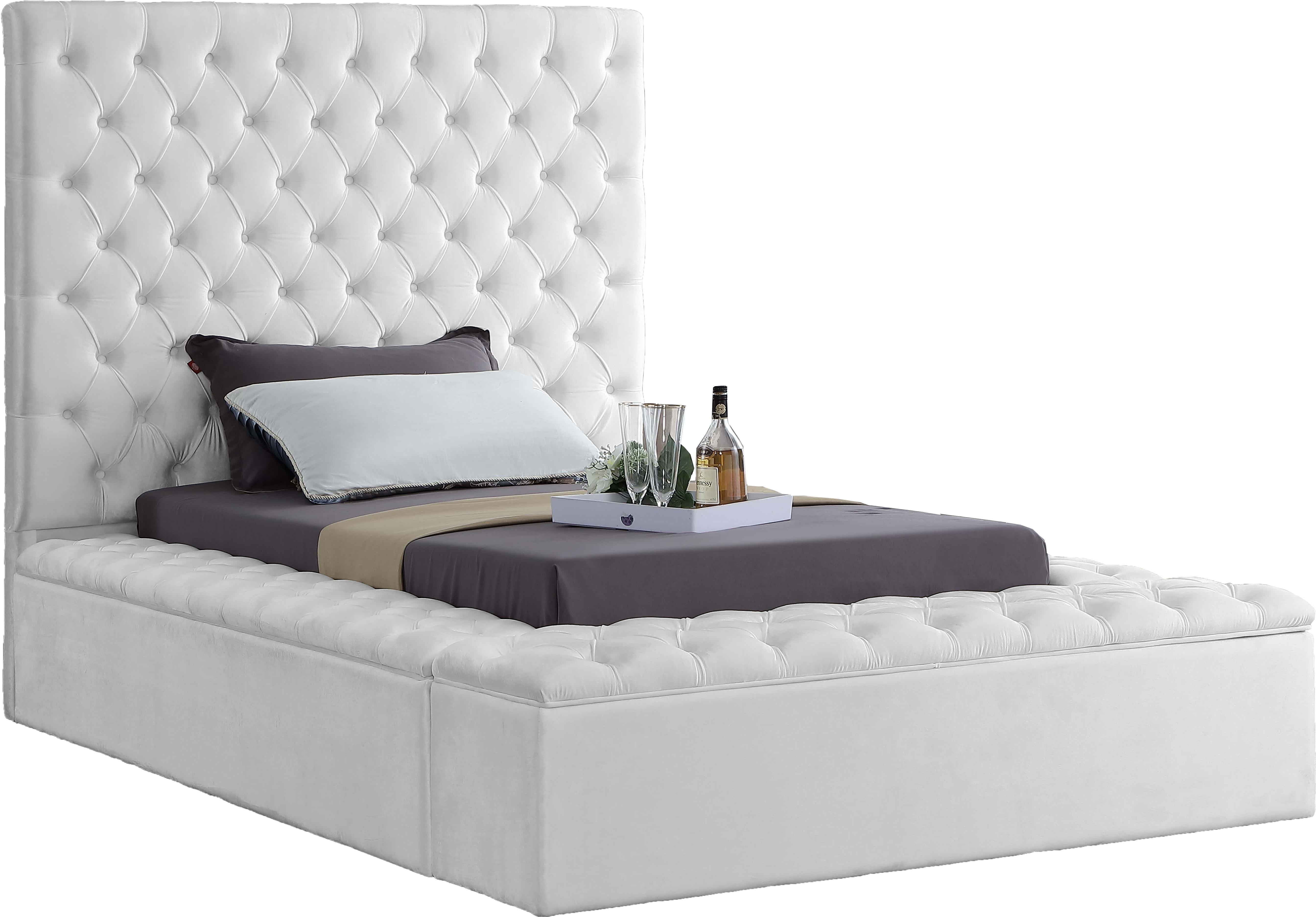 Bliss White Velvet Twin Bed (3 Boxes) - Luxury Home Furniture (MI)