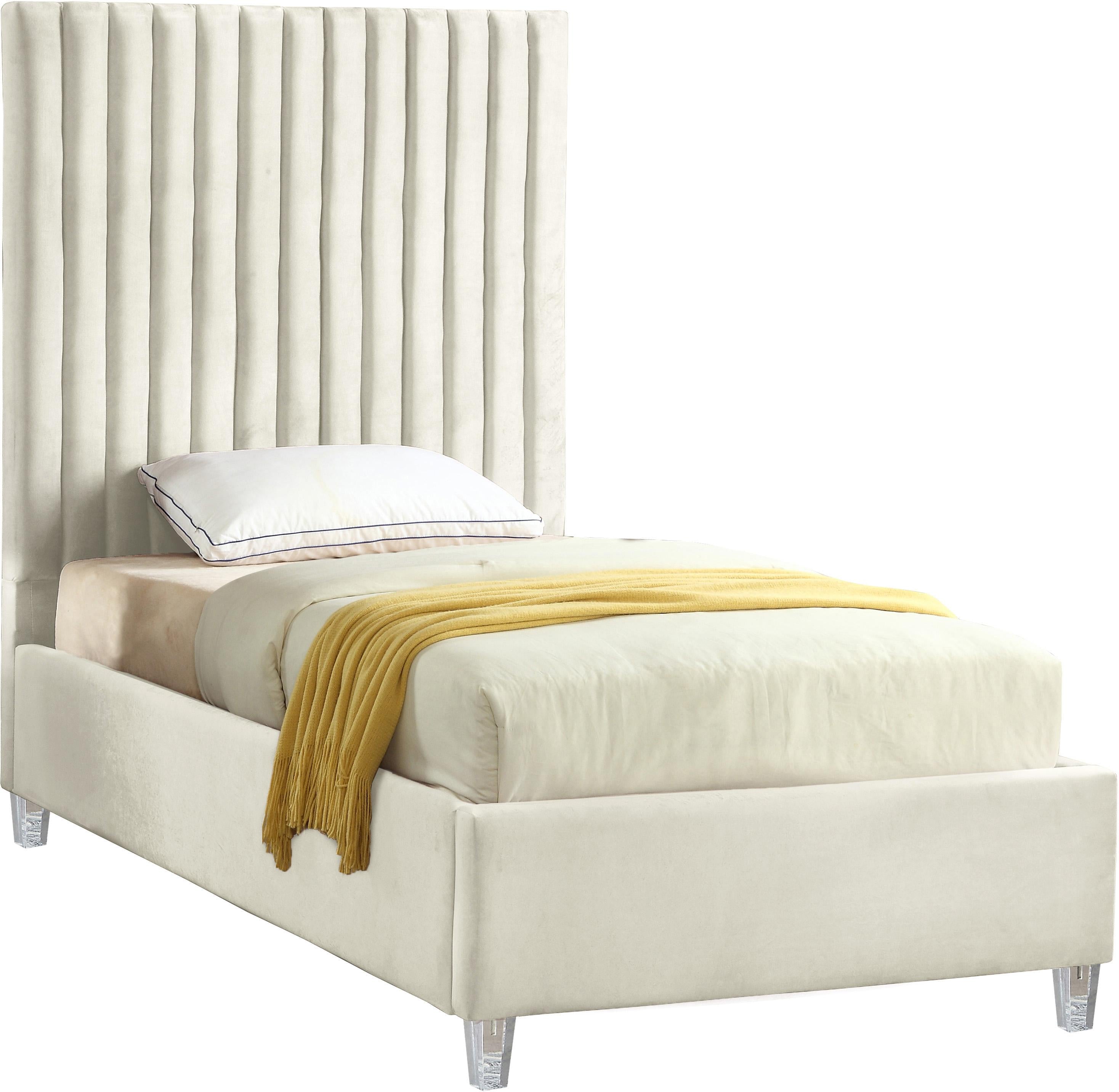 Candace Cream Velvet Twin Bed - Luxury Home Furniture (MI)