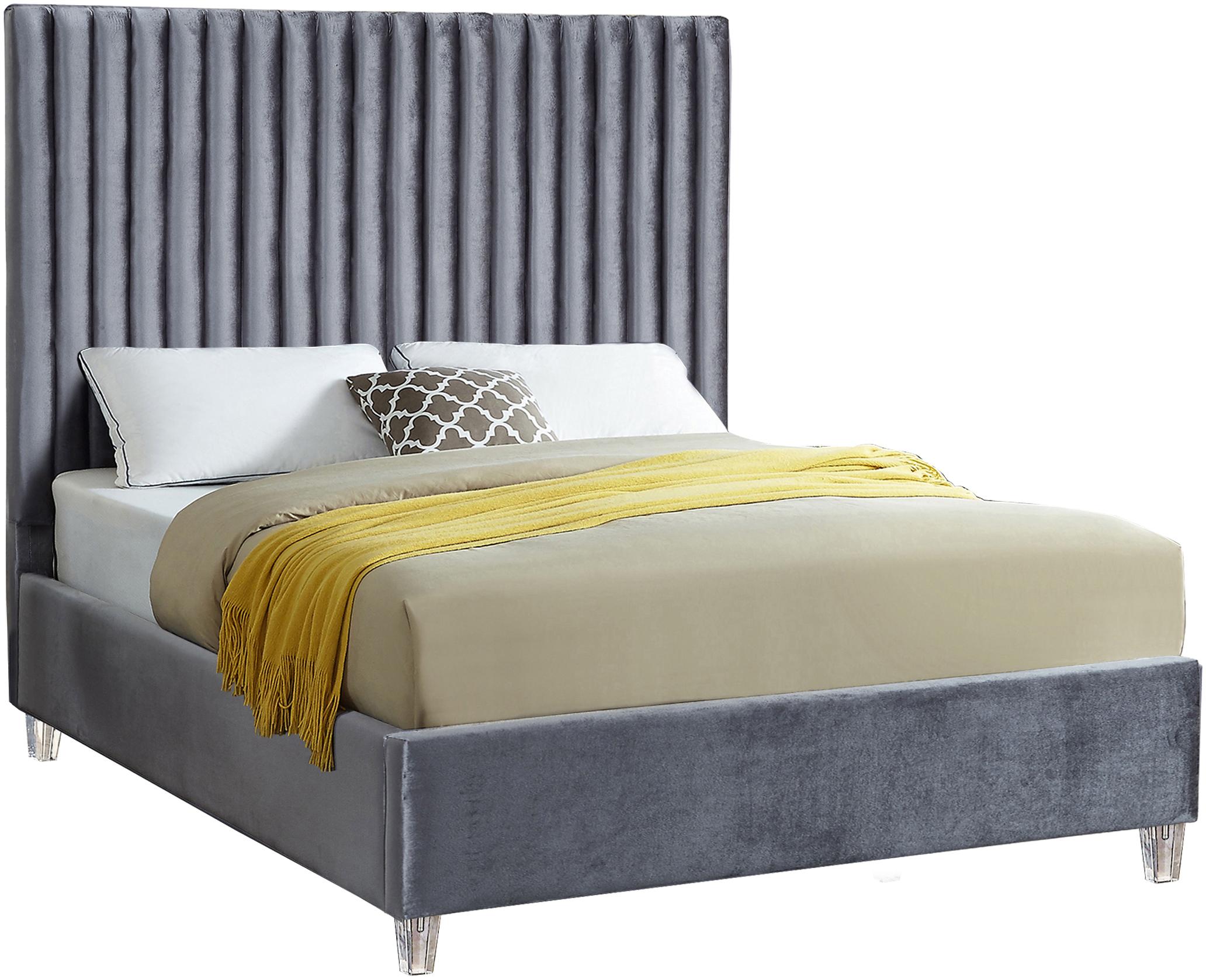 Candace Grey Velvet King Bed - Luxury Home Furniture (MI)