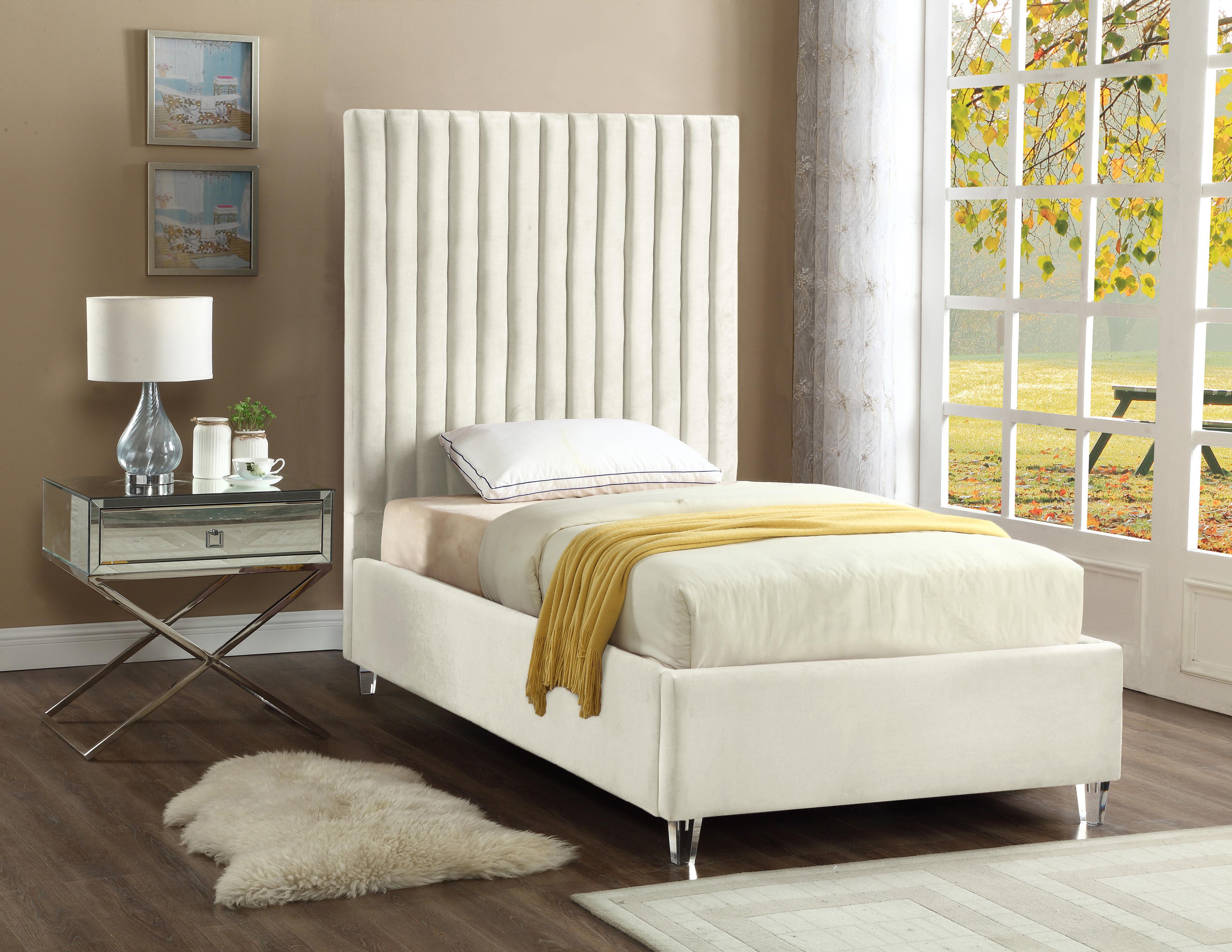 Candace Cream Velvet Twin Bed - Luxury Home Furniture (MI)
