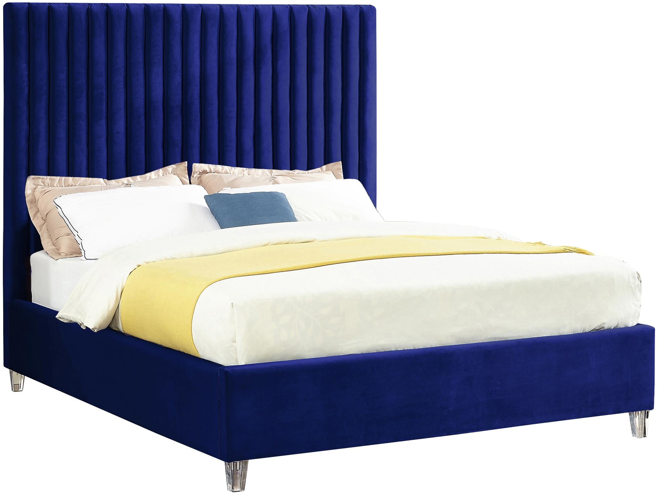 Candace Navy Velvet Queen Bed - Luxury Home Furniture (MI)