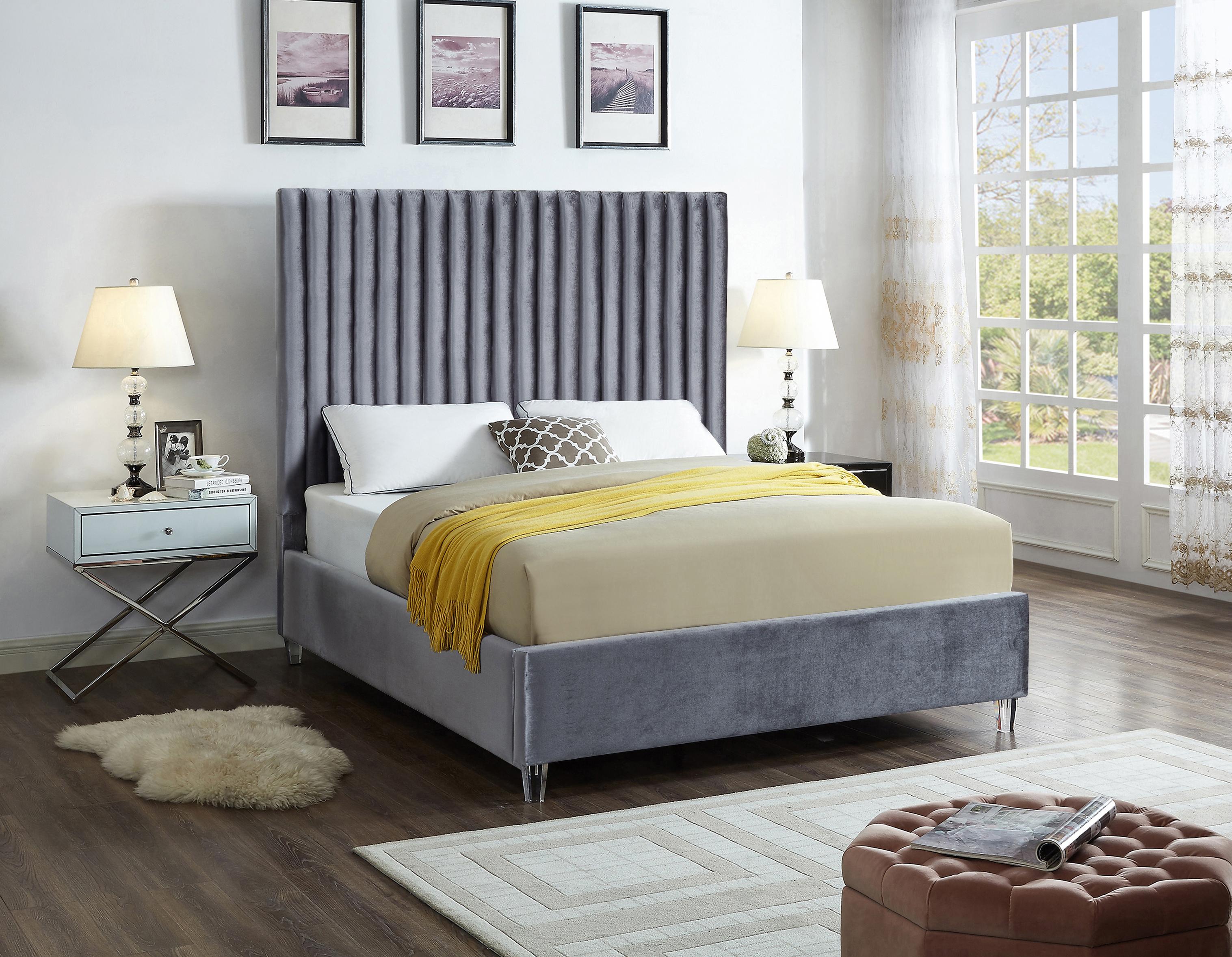 Candace Grey Velvet Full Bed - Luxury Home Furniture (MI)