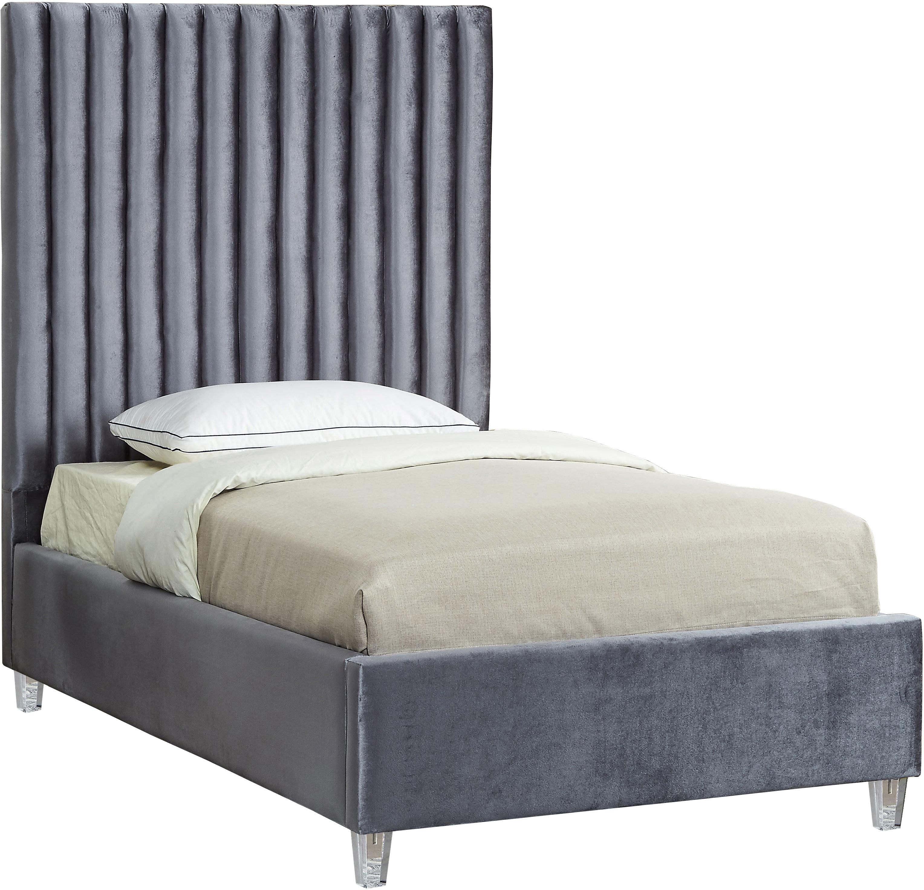 Candace Grey Velvet Twin Bed - Luxury Home Furniture (MI)