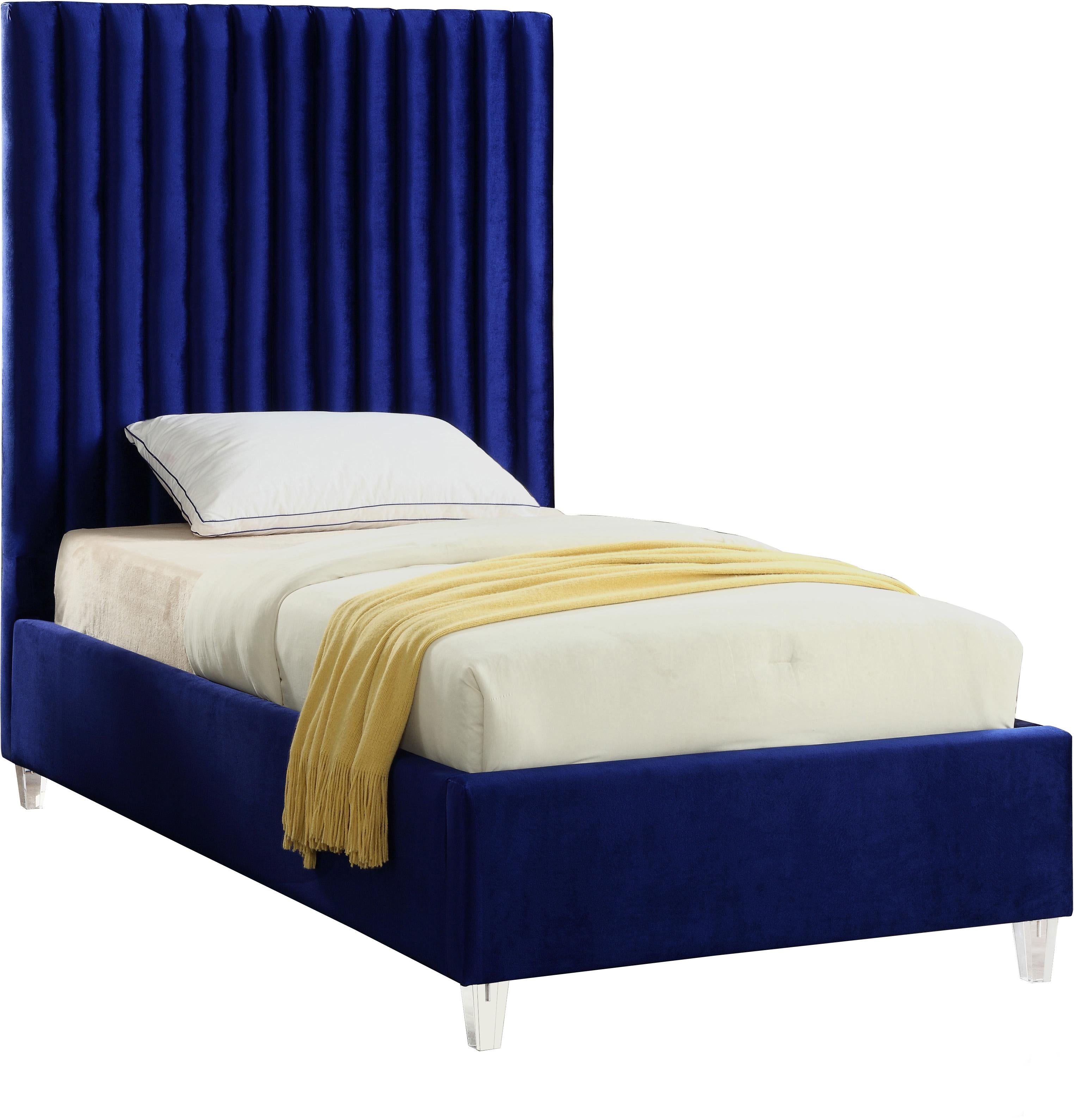 Candace Navy Velvet Twin Bed - Luxury Home Furniture (MI)