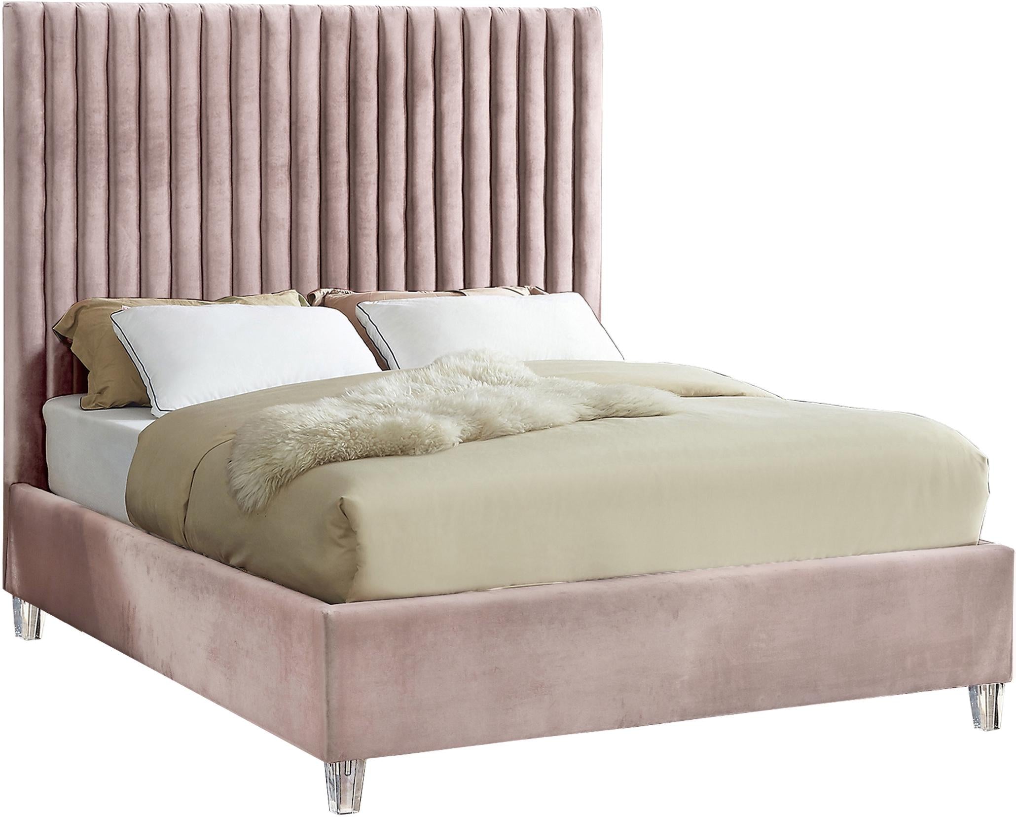 Candace Pink Velvet Queen Bed