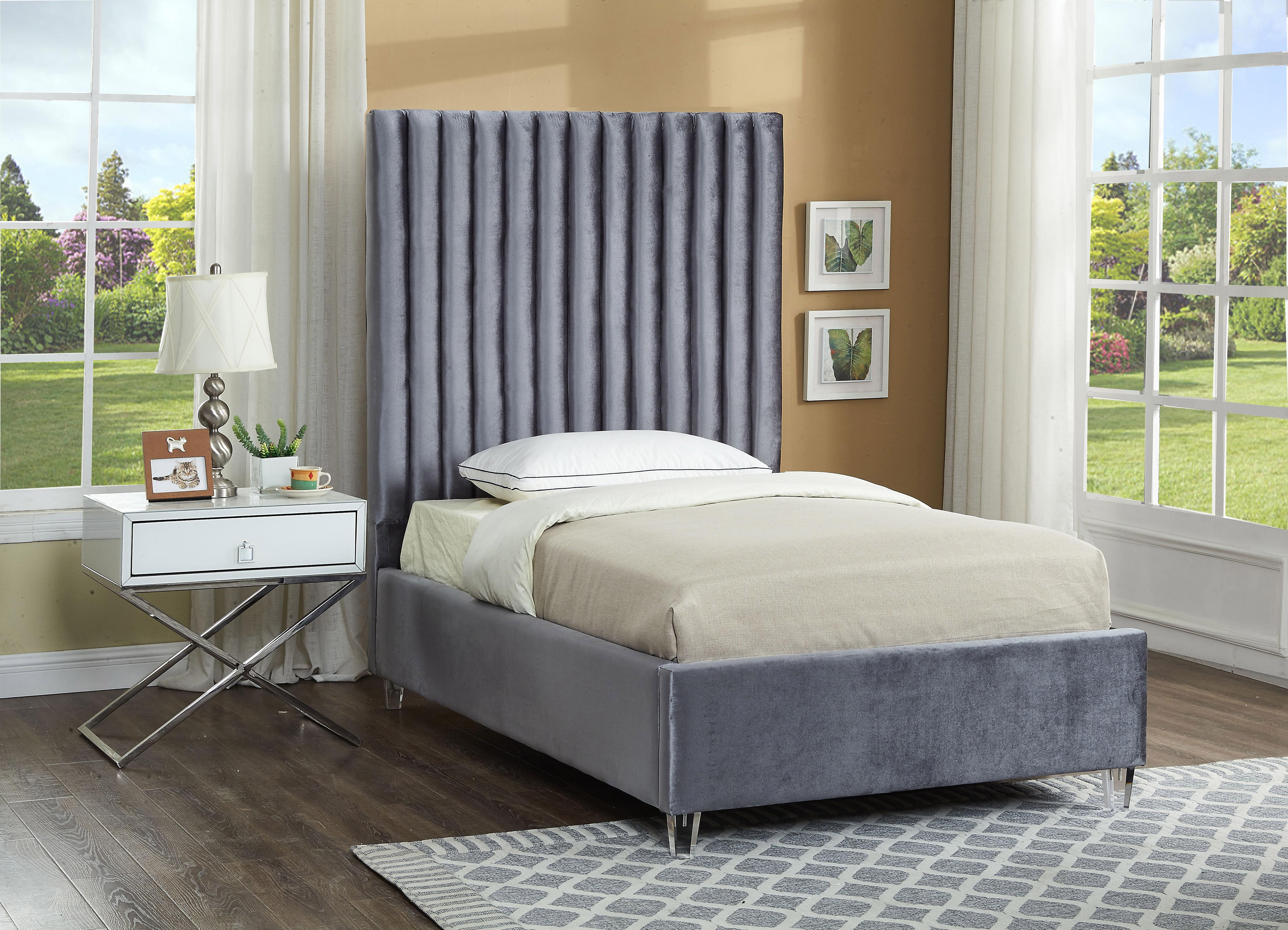 Candace Grey Velvet Twin Bed - Luxury Home Furniture (MI)