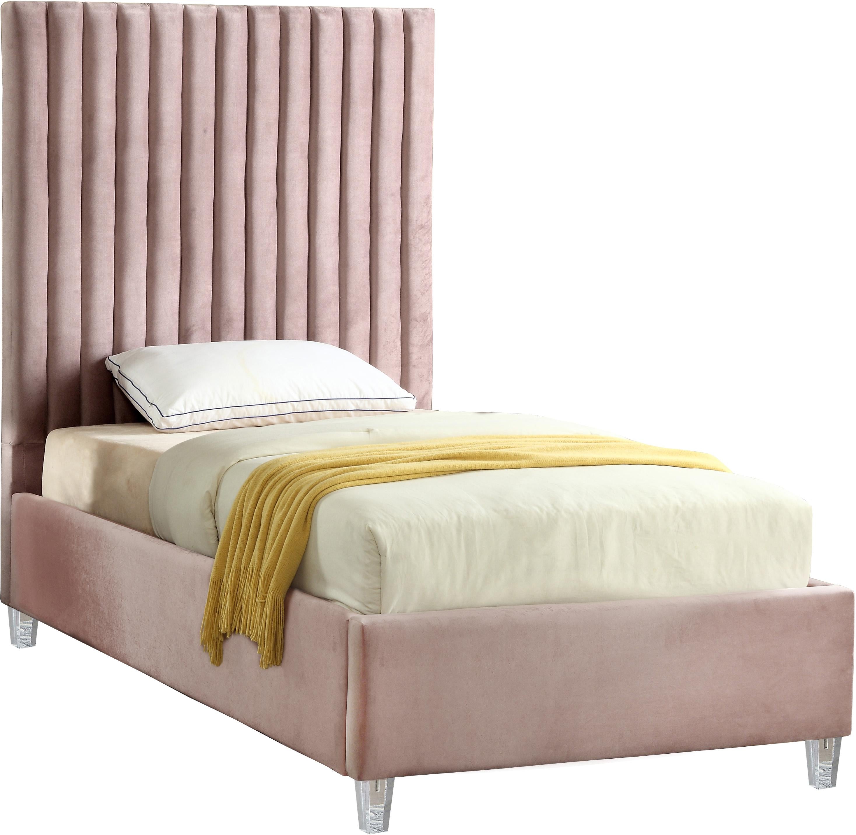 Candace Pink Velvet Twin Bed - Luxury Home Furniture (MI)