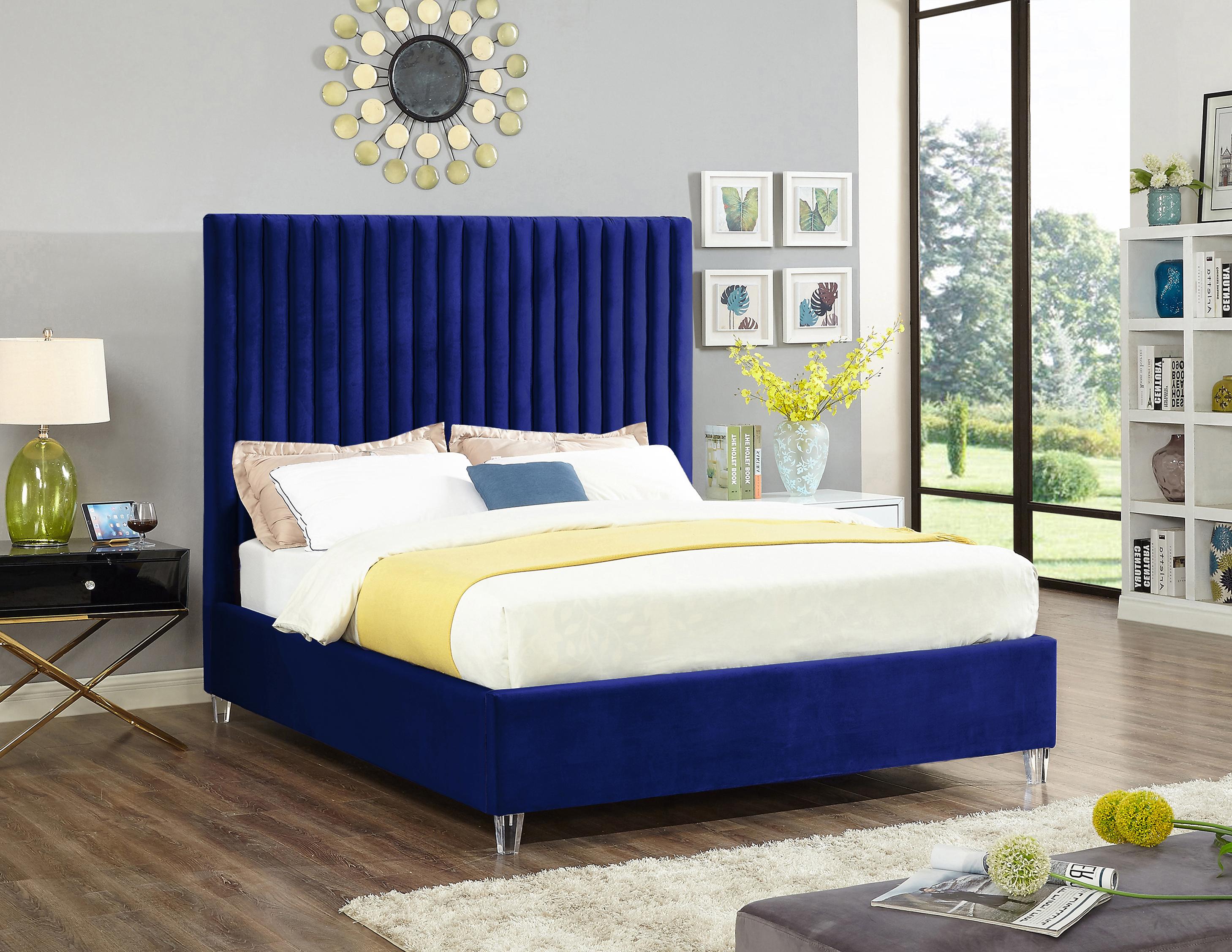 Candace Navy Velvet Queen Bed - Luxury Home Furniture (MI)