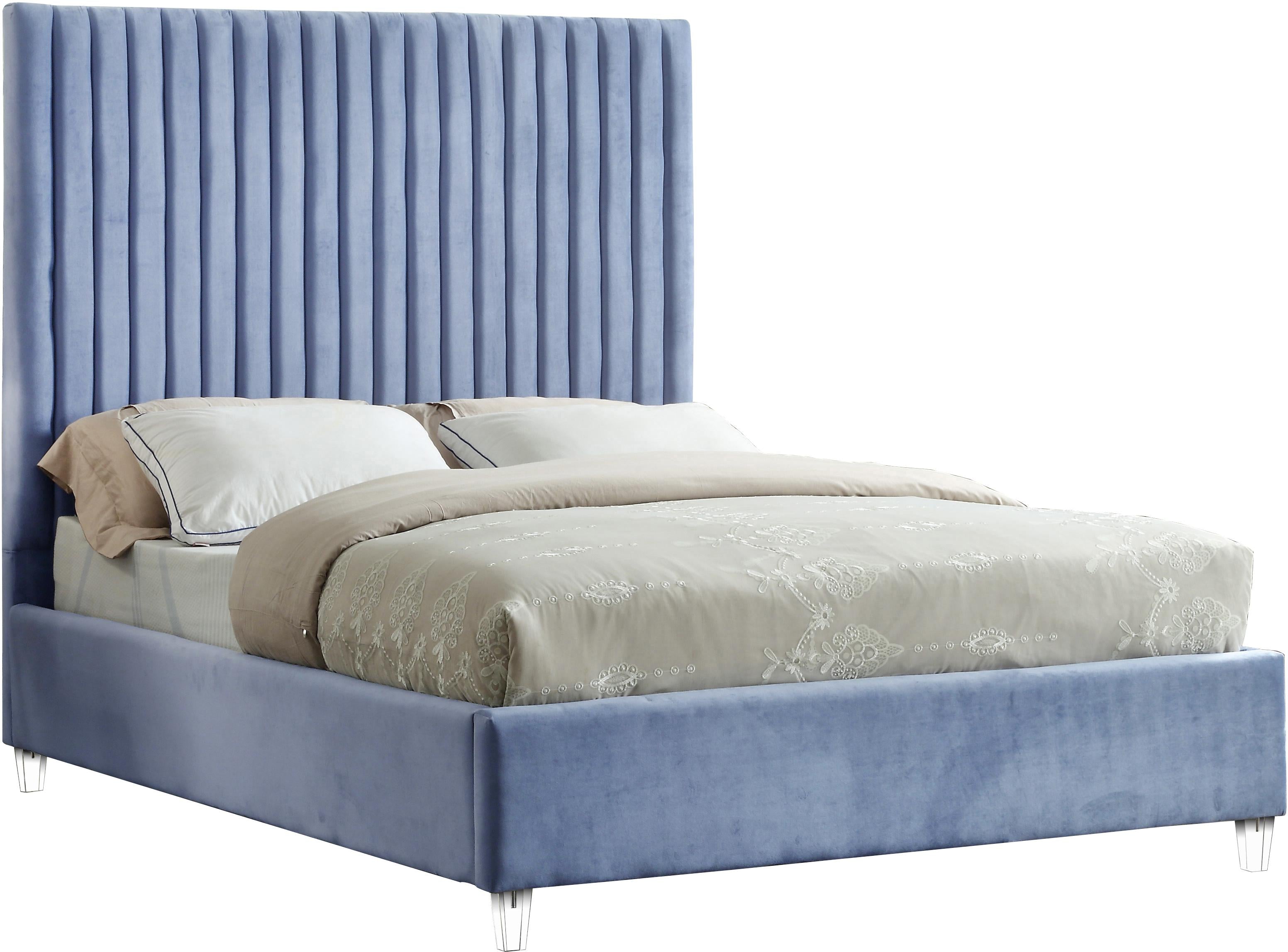 Candace Sky Blue Velvet Full Bed - Luxury Home Furniture (MI)
