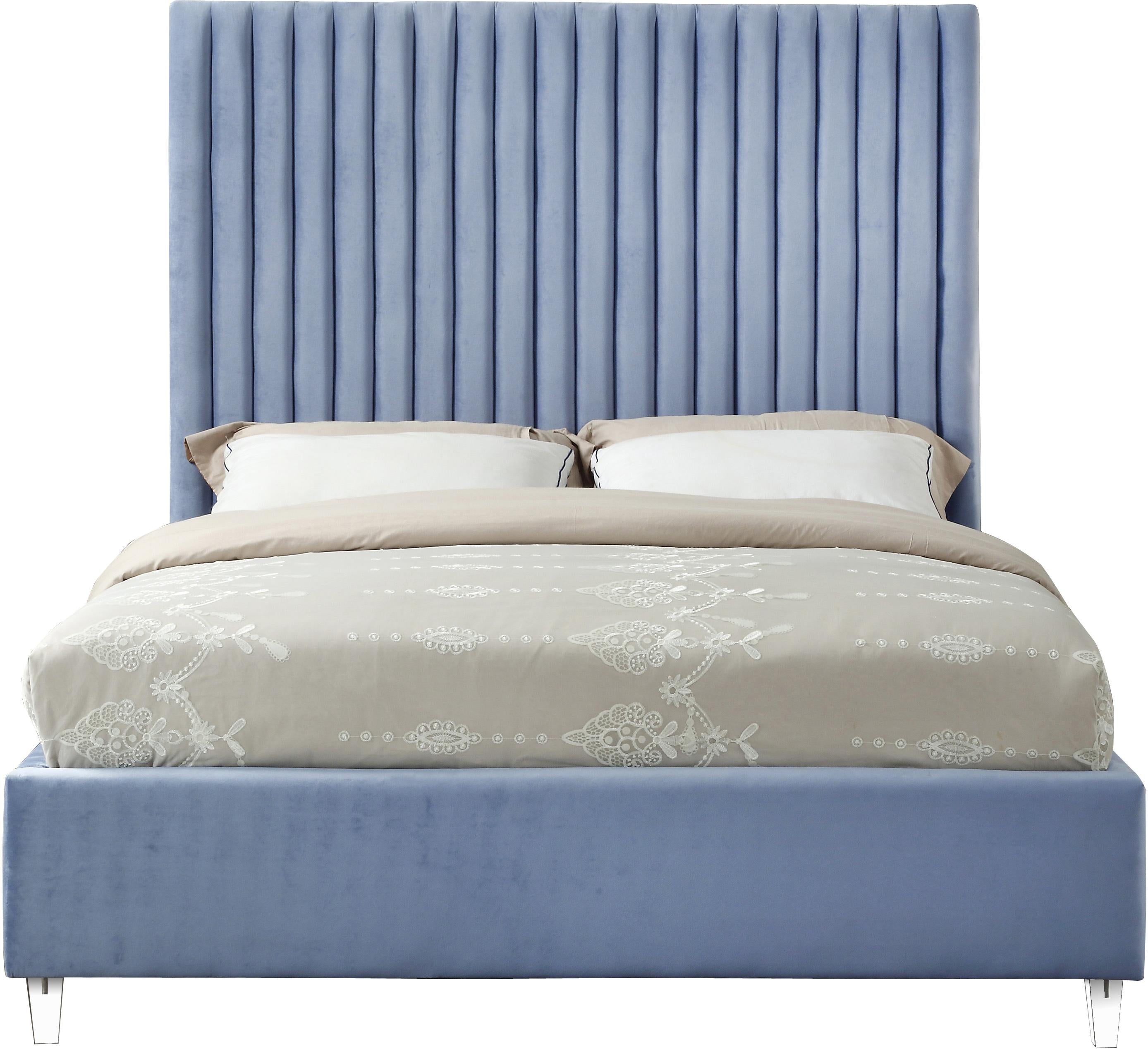 Candace Sky Blue Velvet Full Bed - Luxury Home Furniture (MI)