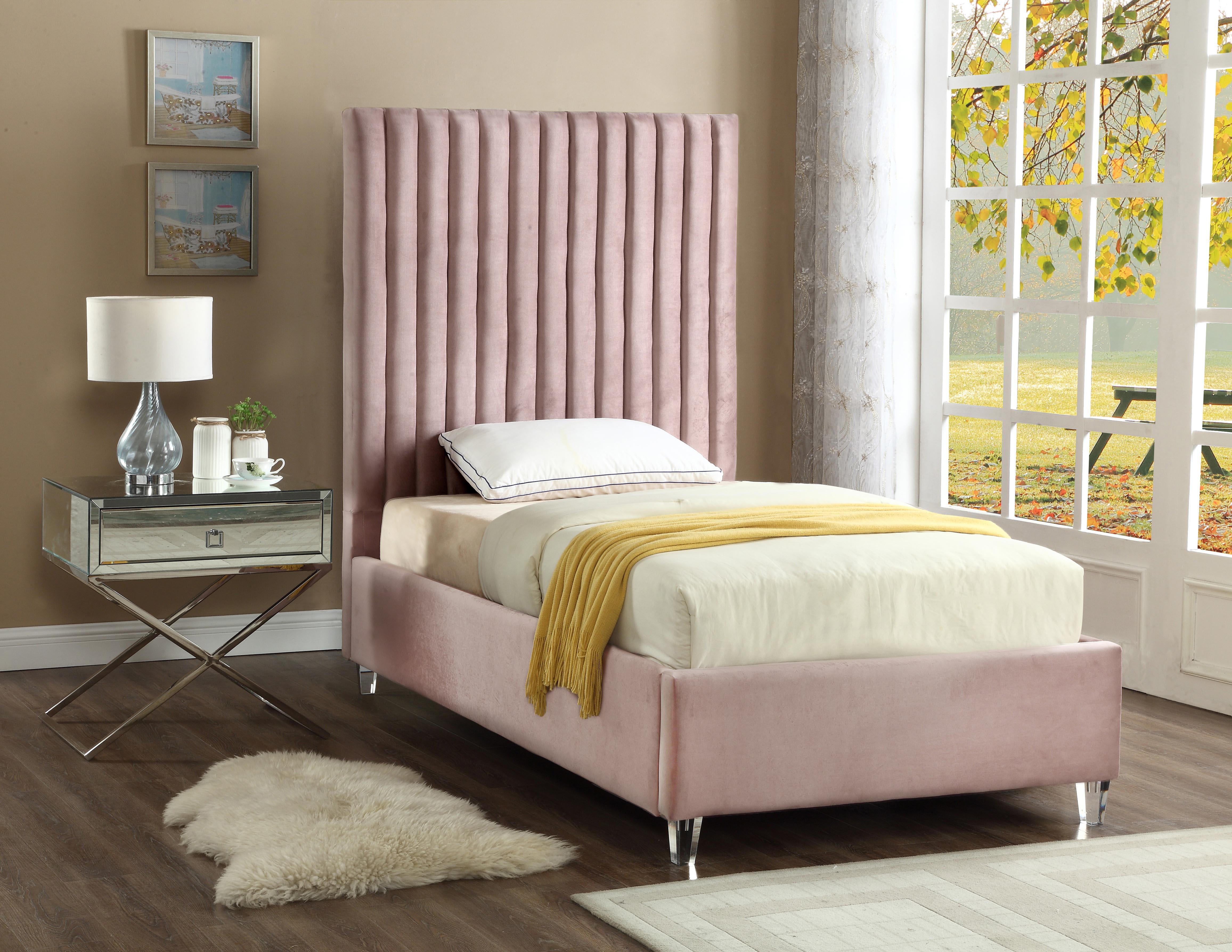 Candace Pink Velvet Twin Bed - Luxury Home Furniture (MI)