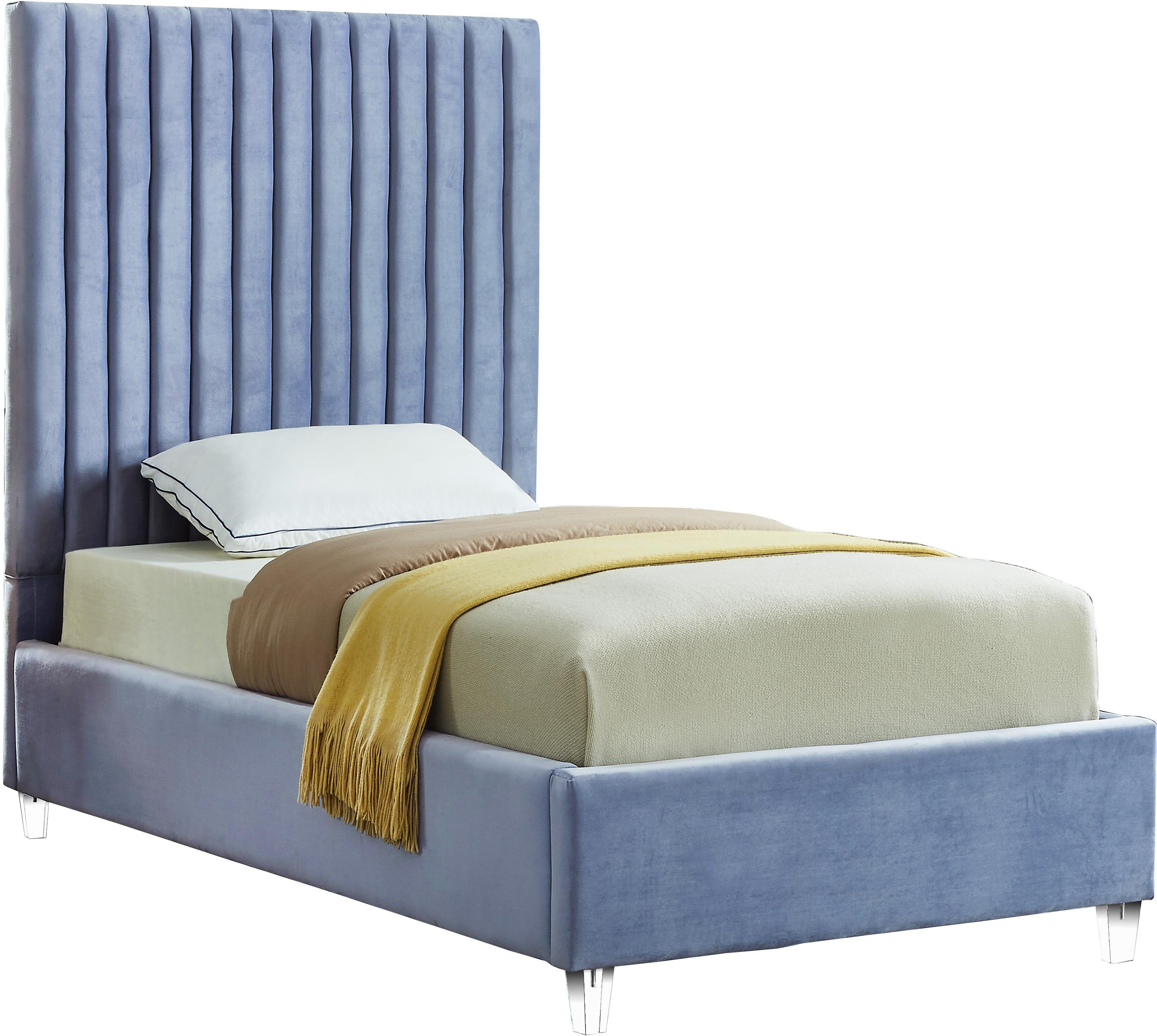 Candace Sky Blue Velvet Twin Bed - Luxury Home Furniture (MI)