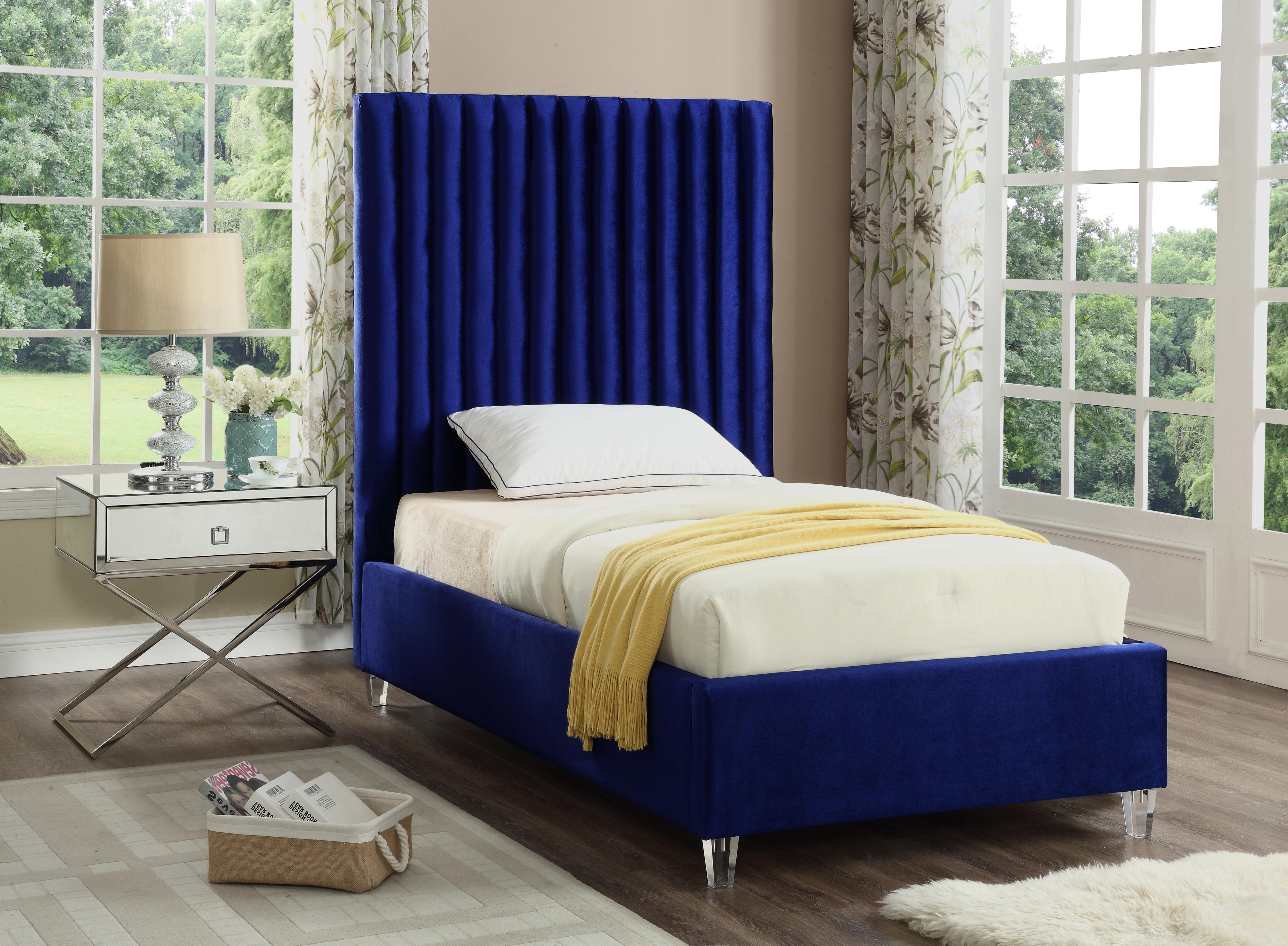 Candace Navy Velvet Twin Bed - Luxury Home Furniture (MI)