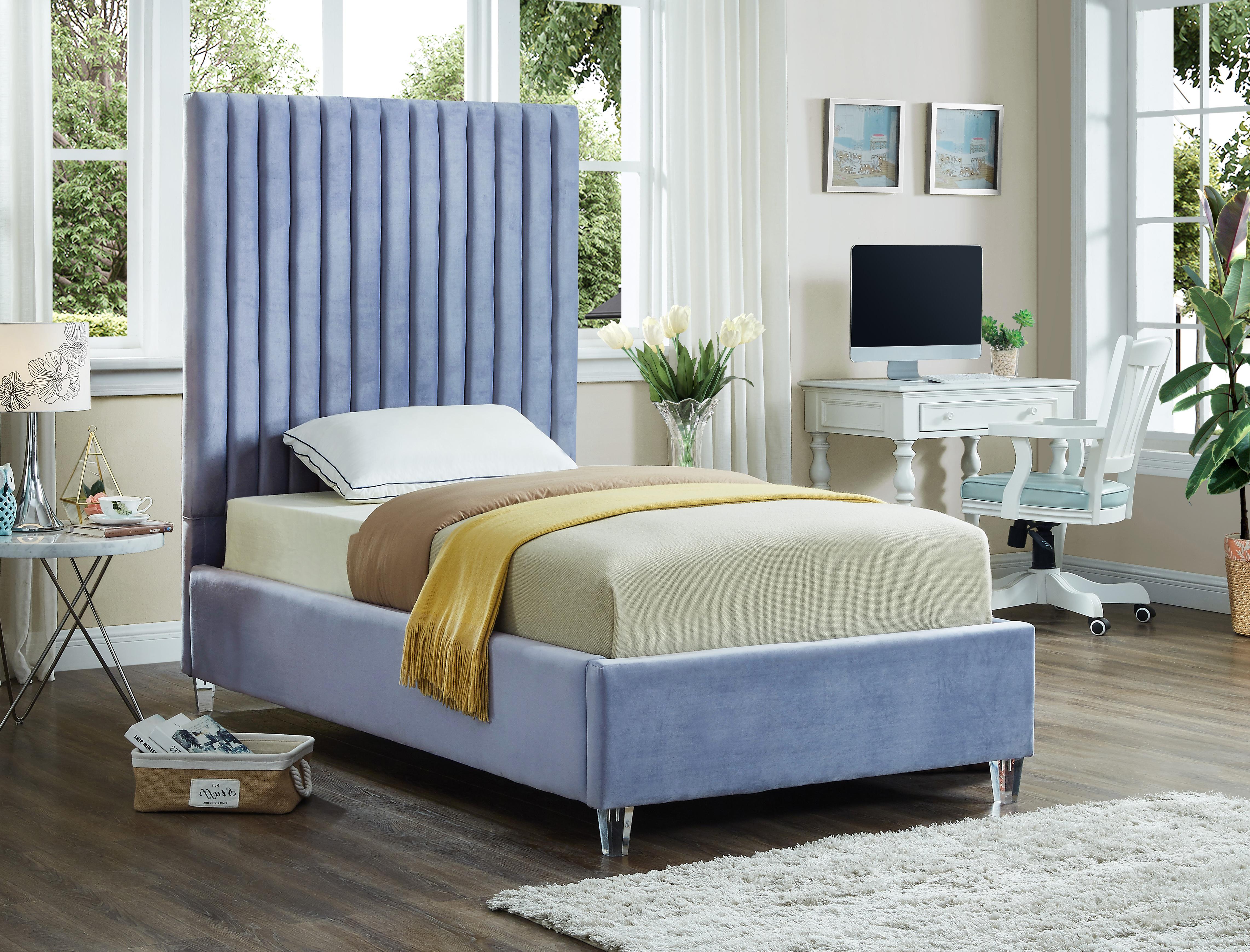 Candace Sky Blue Velvet Twin Bed - Luxury Home Furniture (MI)