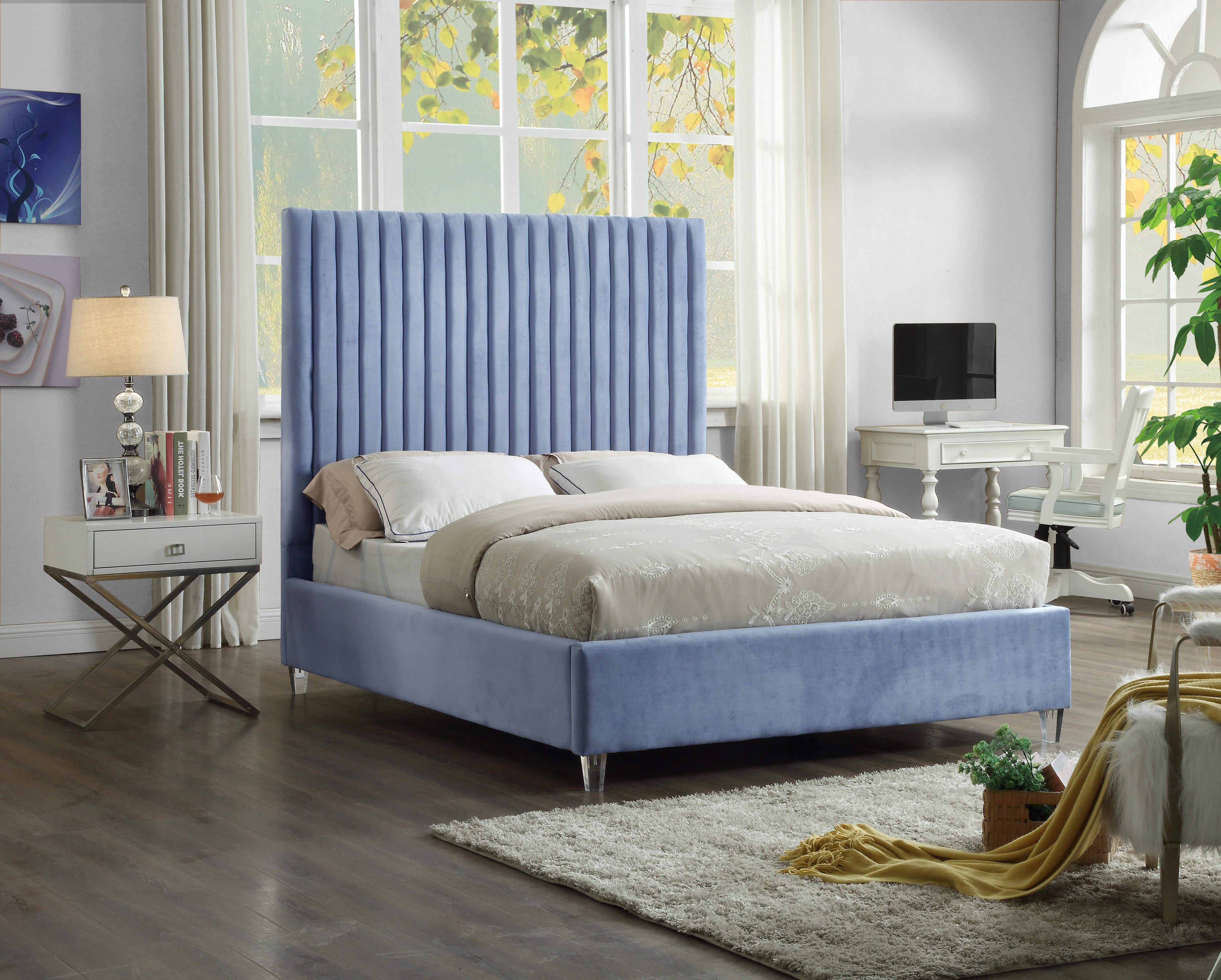 Candace Sky Blue Velvet King Bed - Luxury Home Furniture (MI)