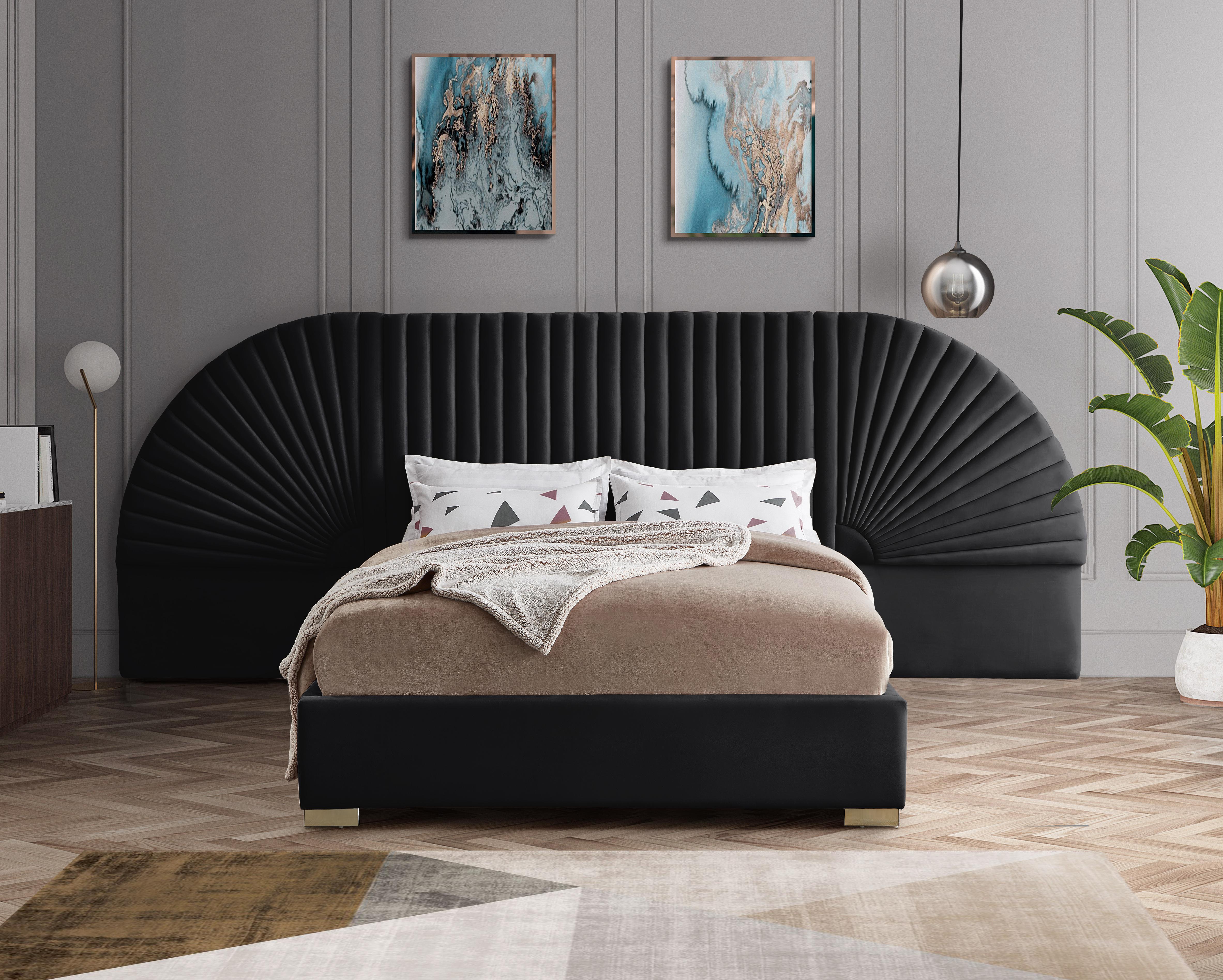 Cleo Black Velvet King Bed (3 Boxes) - Luxury Home Furniture (MI)