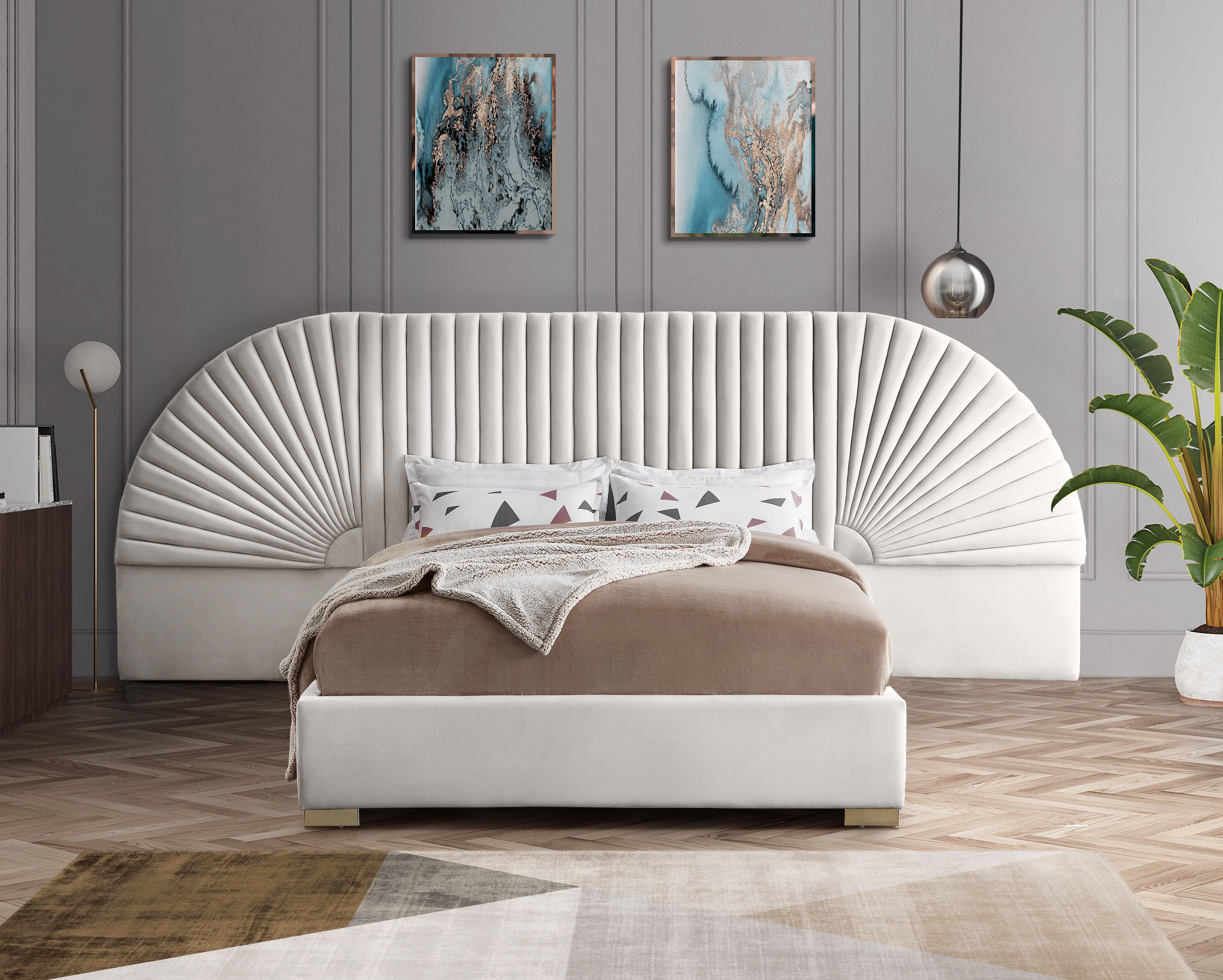 Cleo Cream Velvet King Bed (3 Boxes) - Luxury Home Furniture (MI)