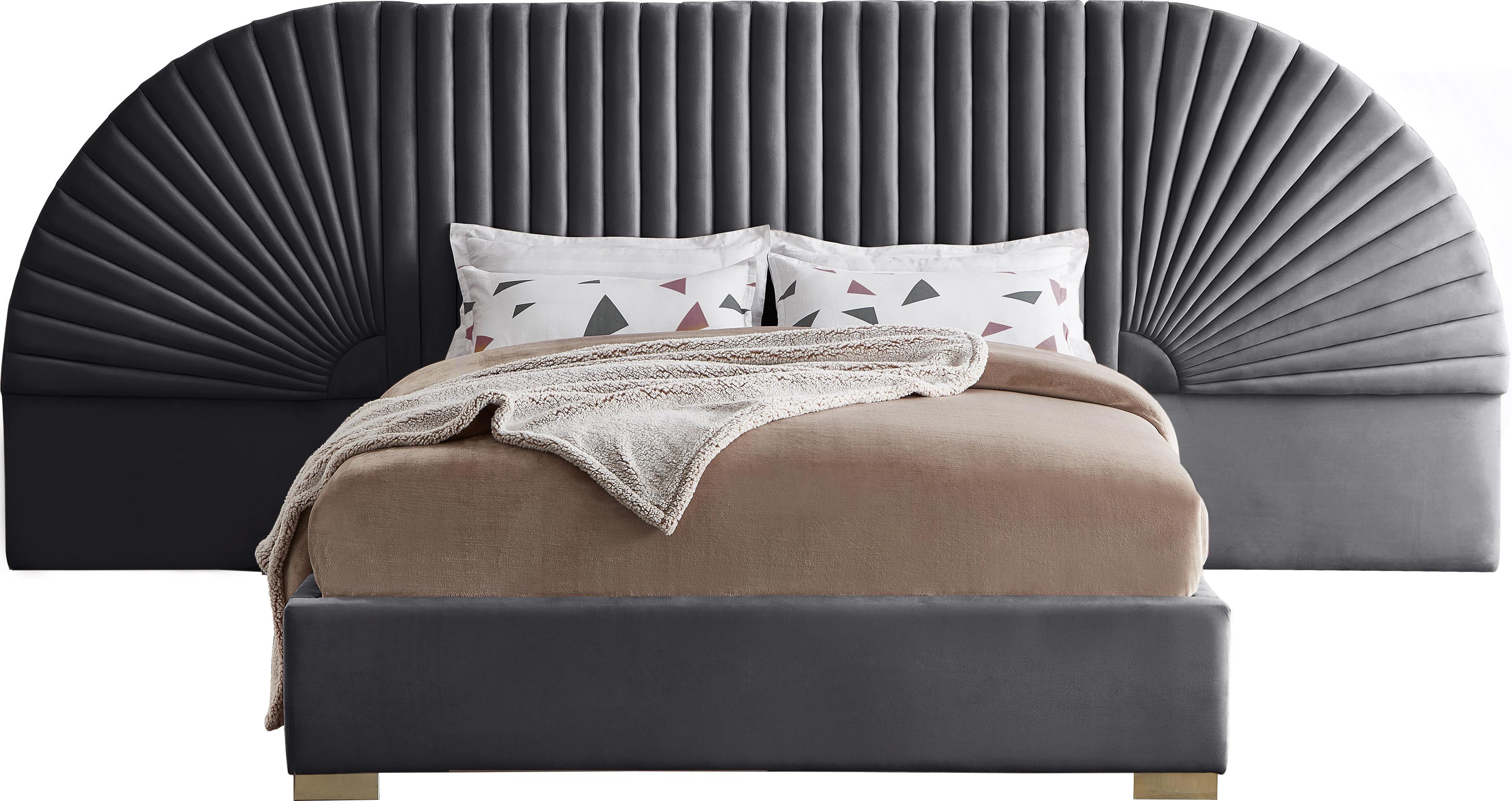 Cleo Grey Velvet King Bed (3 Boxes) - Luxury Home Furniture (MI)