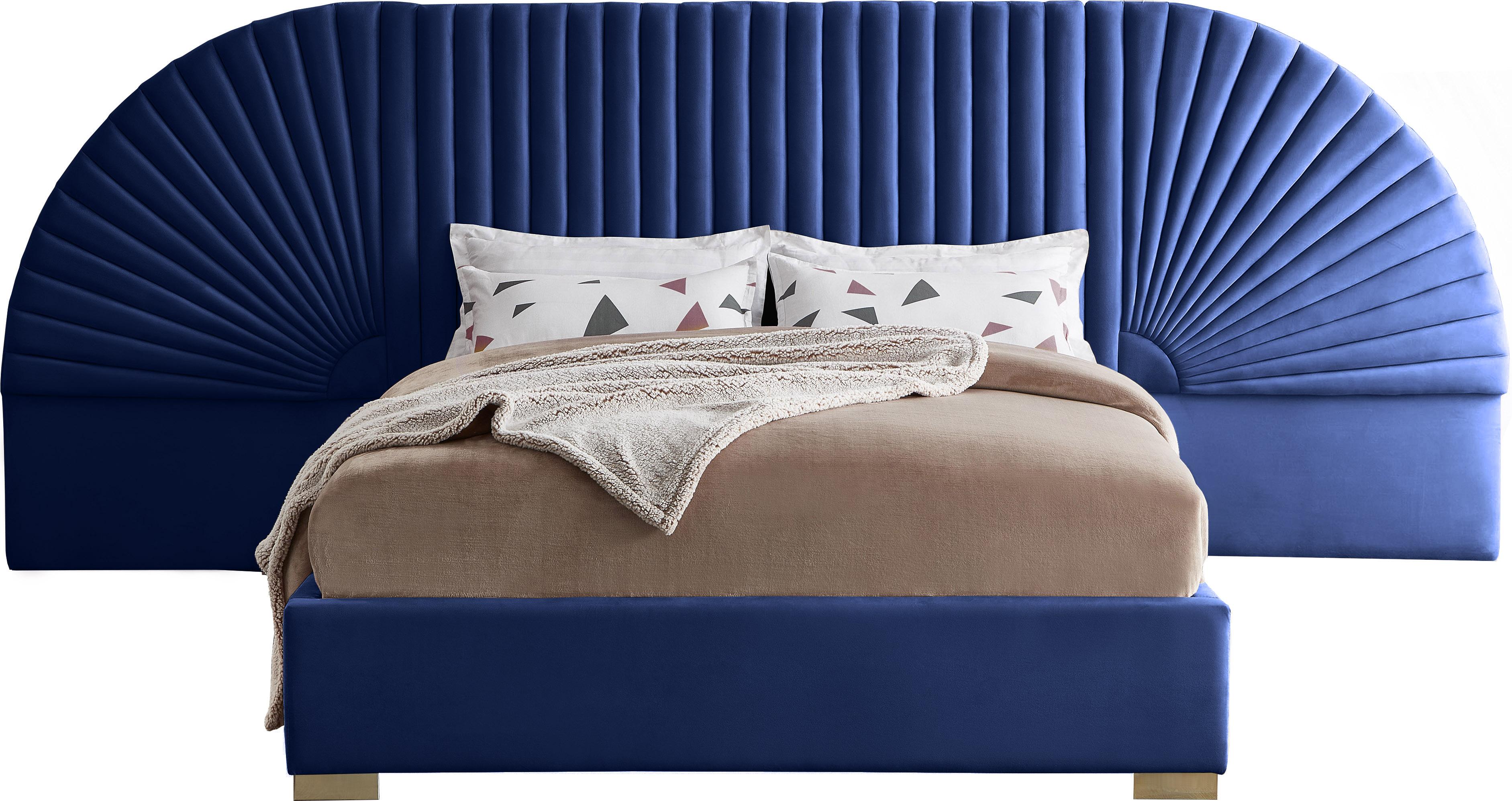 Cleo Navy Velvet King Bed (3 Boxes) - Luxury Home Furniture (MI)