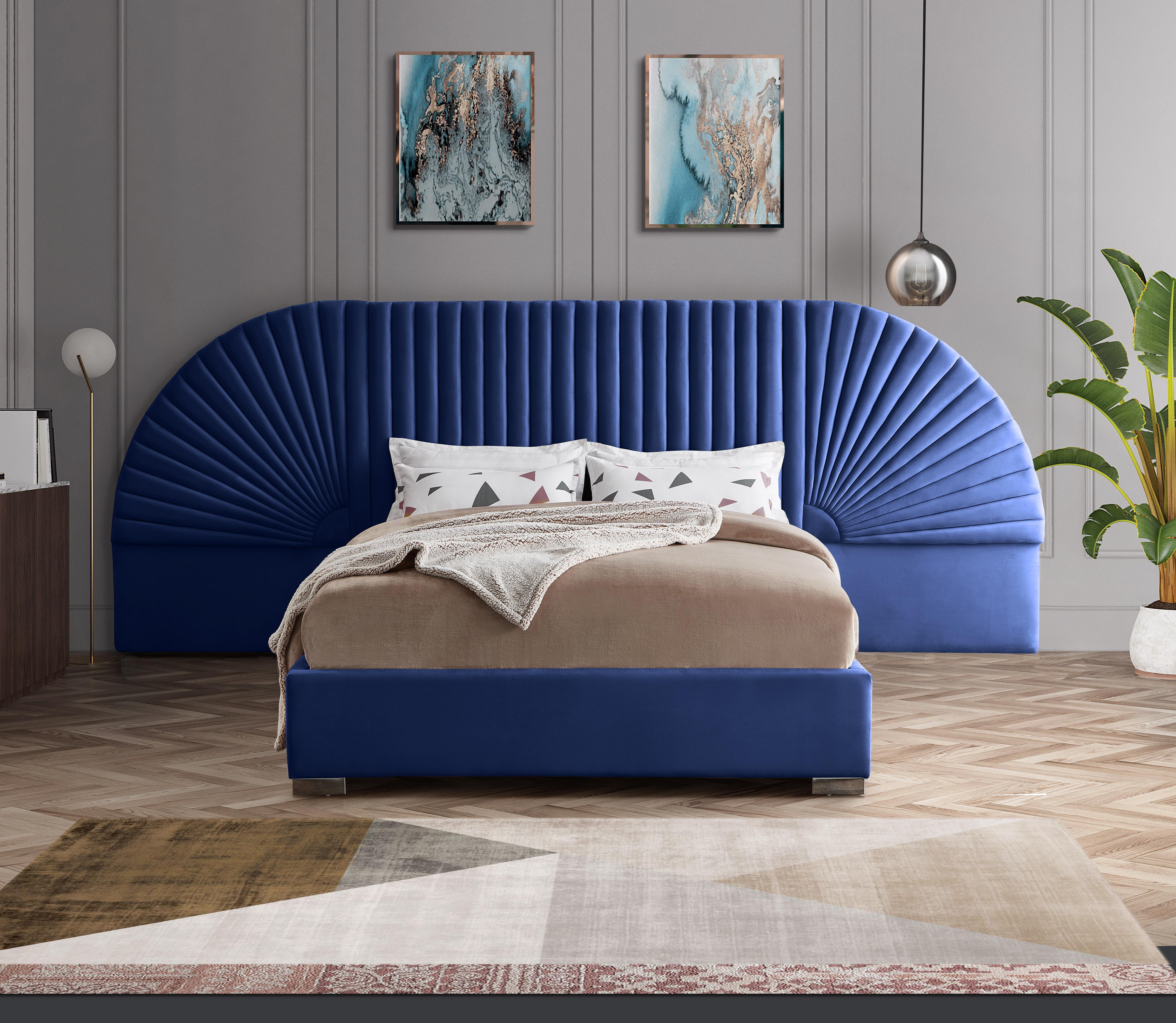 Cleo Navy Velvet King Bed (3 Boxes) - Luxury Home Furniture (MI)