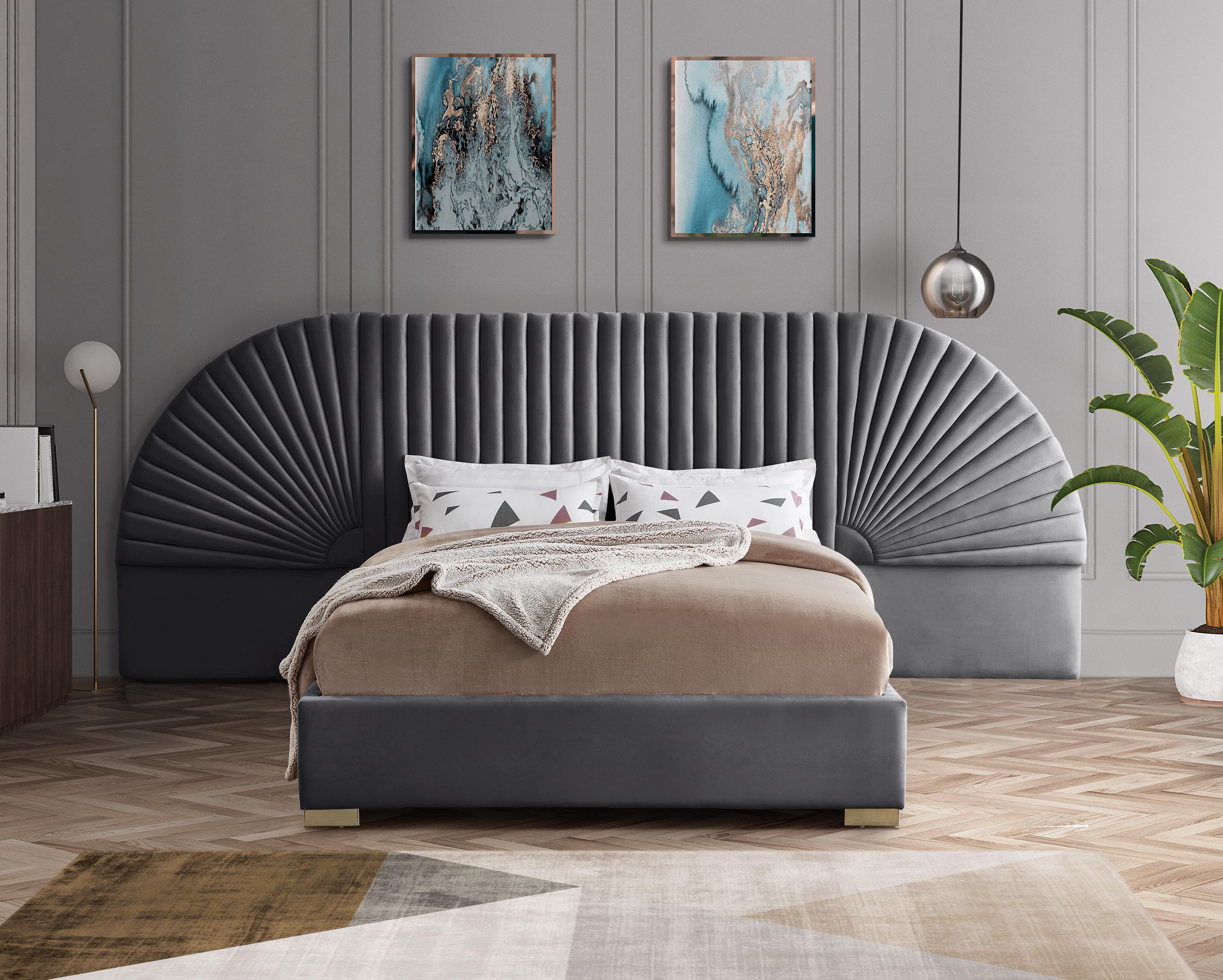 Cleo Grey Velvet King Bed (3 Boxes) - Luxury Home Furniture (MI)