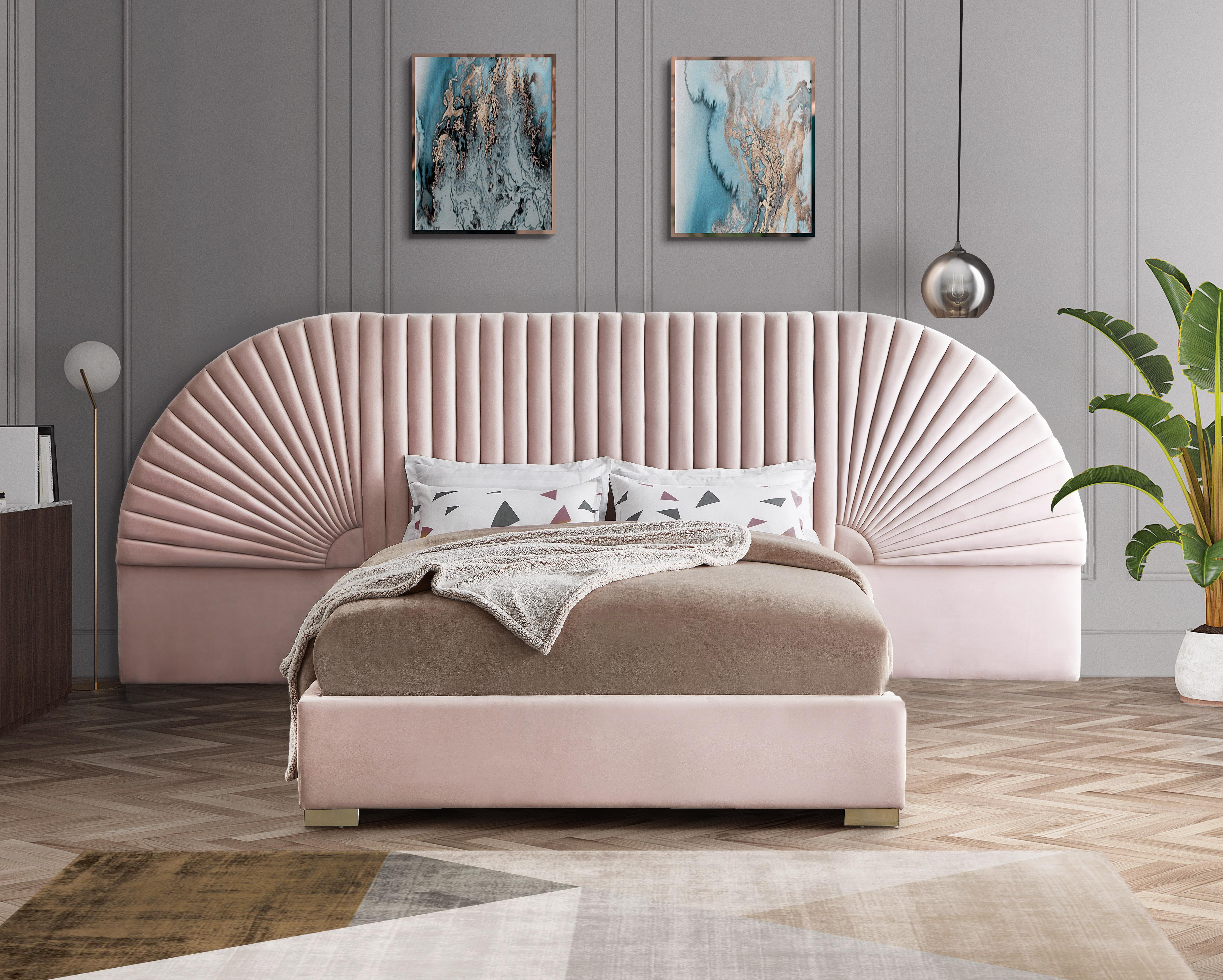 Cleo Pink Velvet King Bed (3 Boxes) - Luxury Home Furniture (MI)