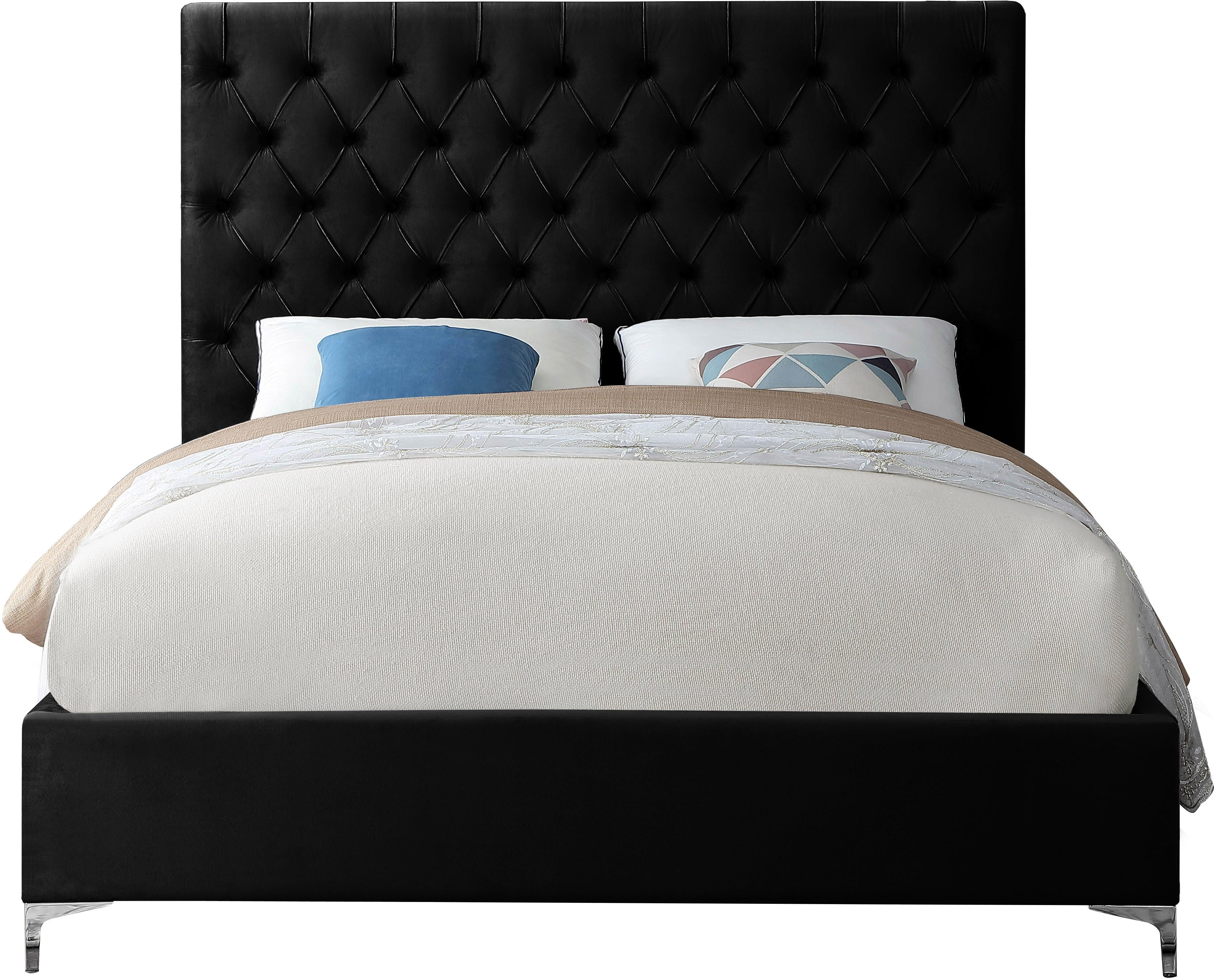Cruz Black Velvet Queen Bed - Luxury Home Furniture (MI)