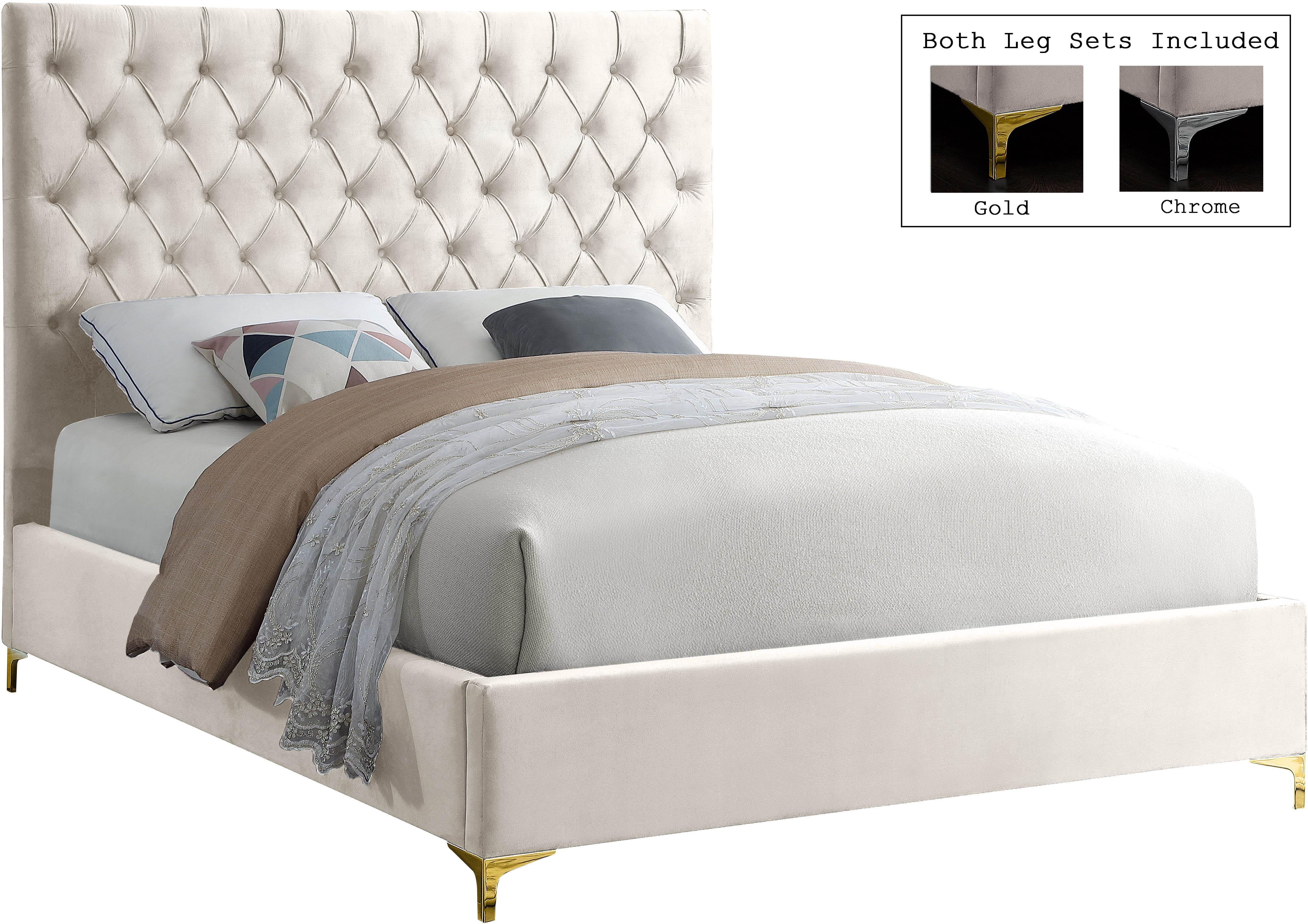Cruz Cream Velvet Queen Bed - Luxury Home Furniture (MI)