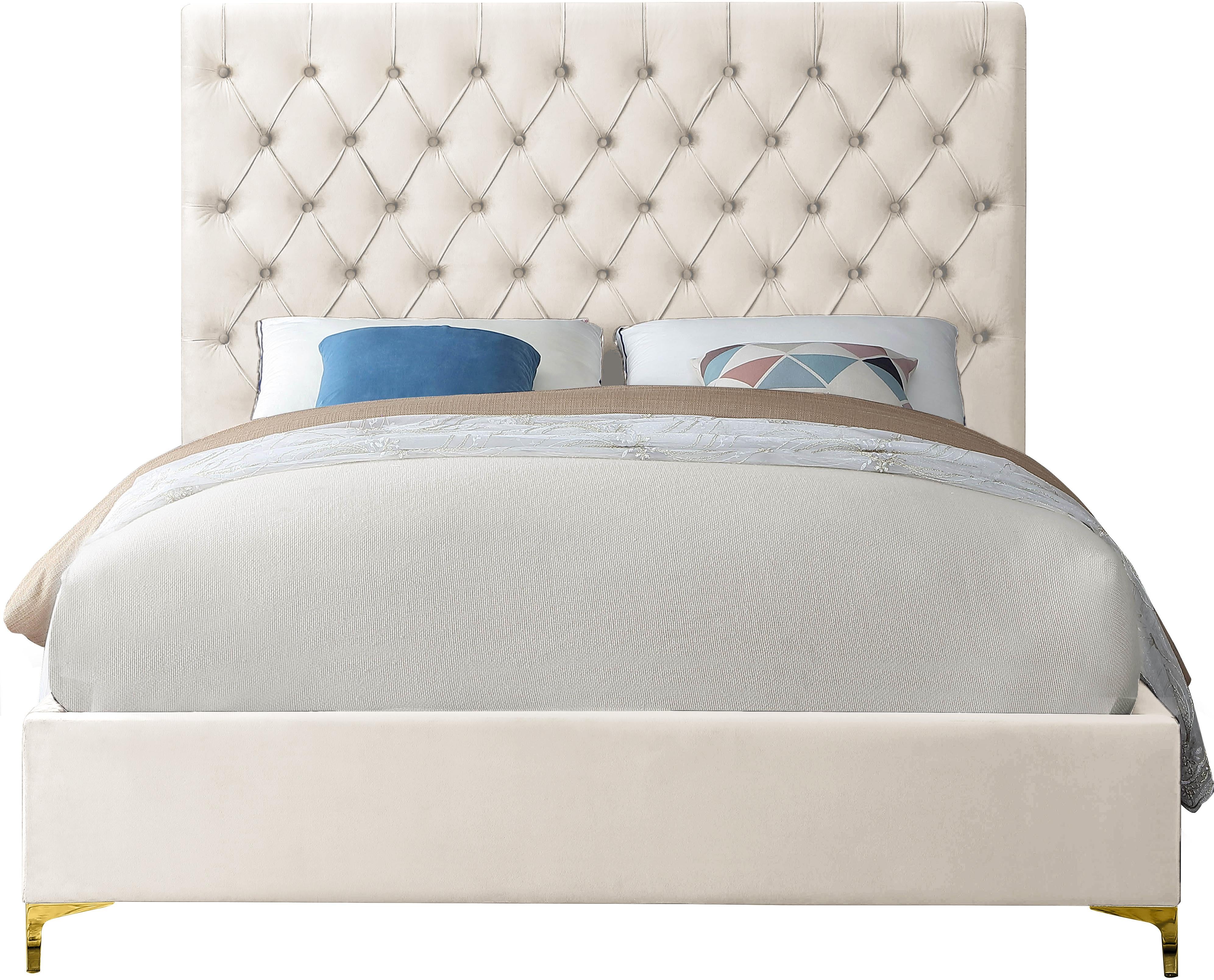 Cruz Cream Velvet King Bed - Luxury Home Furniture (MI)