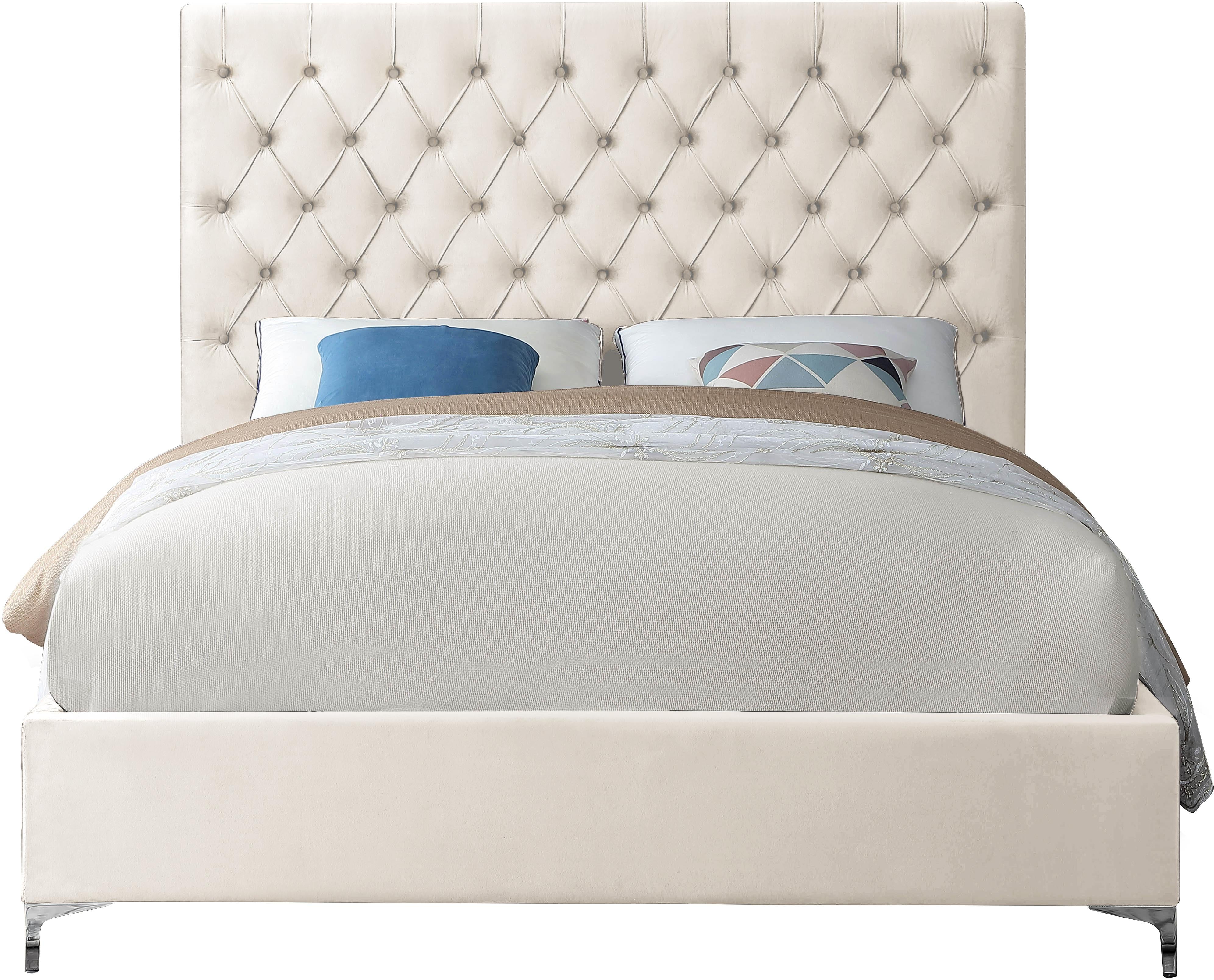 Cruz Cream Velvet Queen Bed - Luxury Home Furniture (MI)