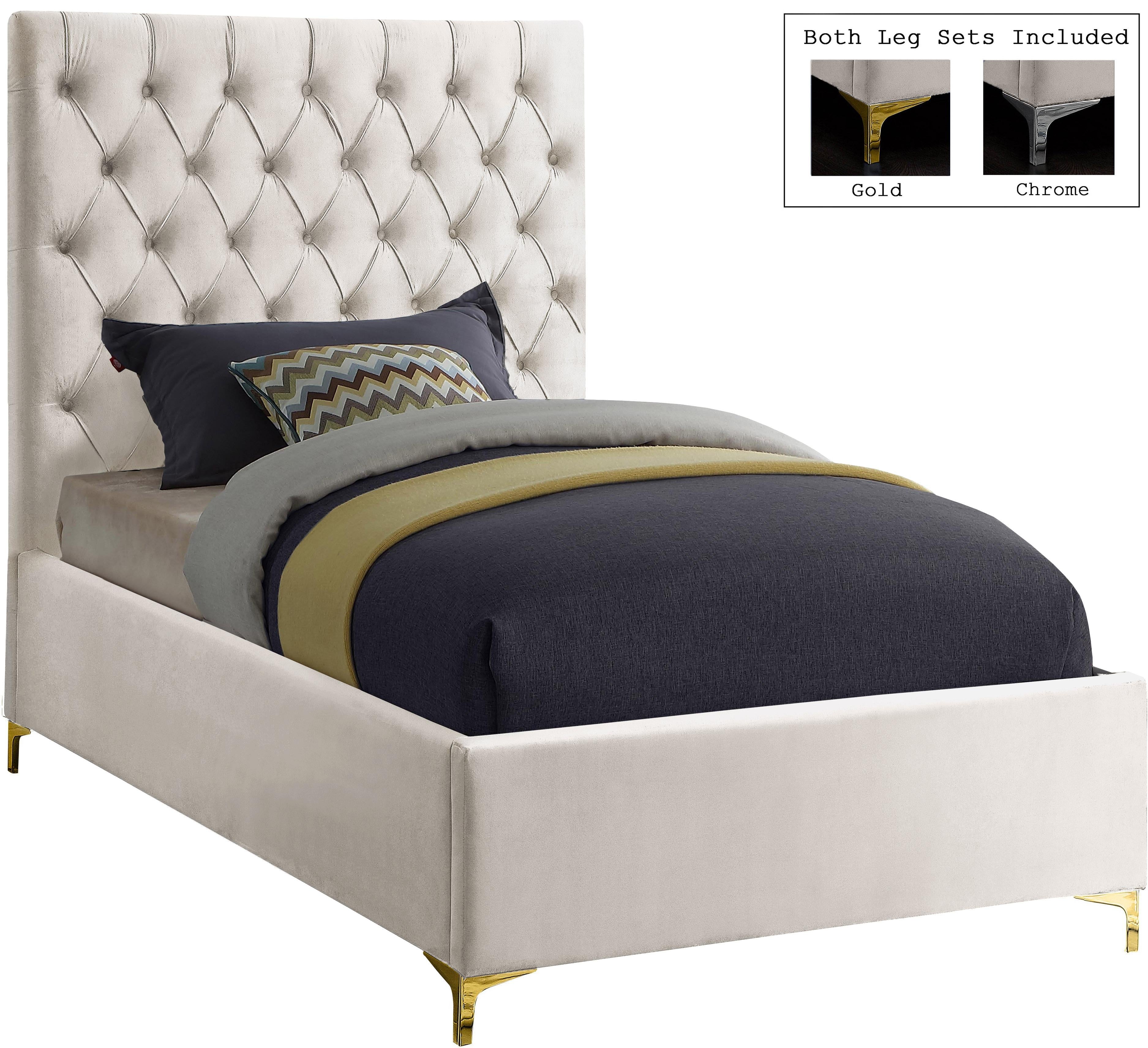 Cruz Cream Velvet Twin Bed - Luxury Home Furniture (MI)