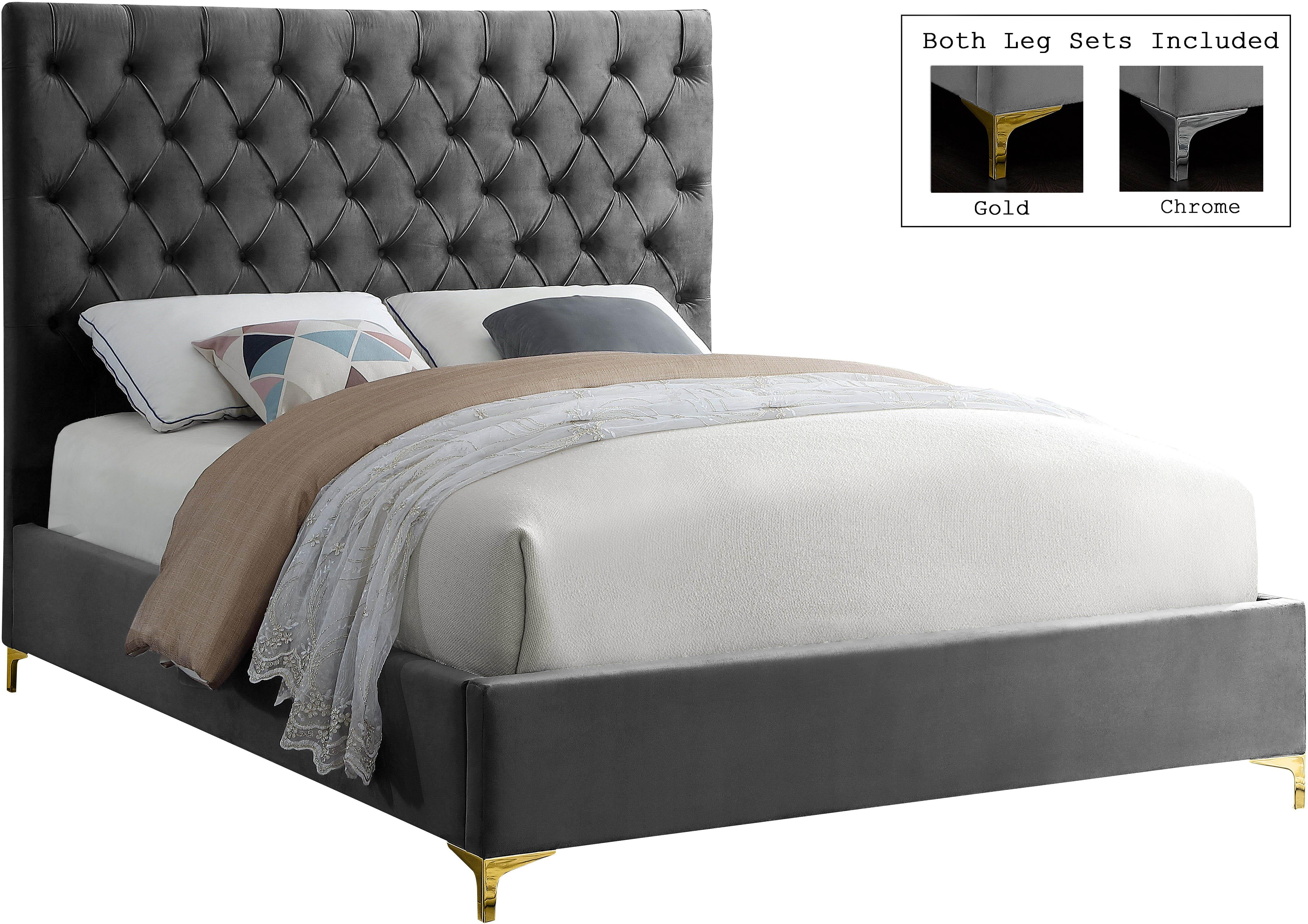 Cruz Grey Velvet King Bed - Luxury Home Furniture (MI)