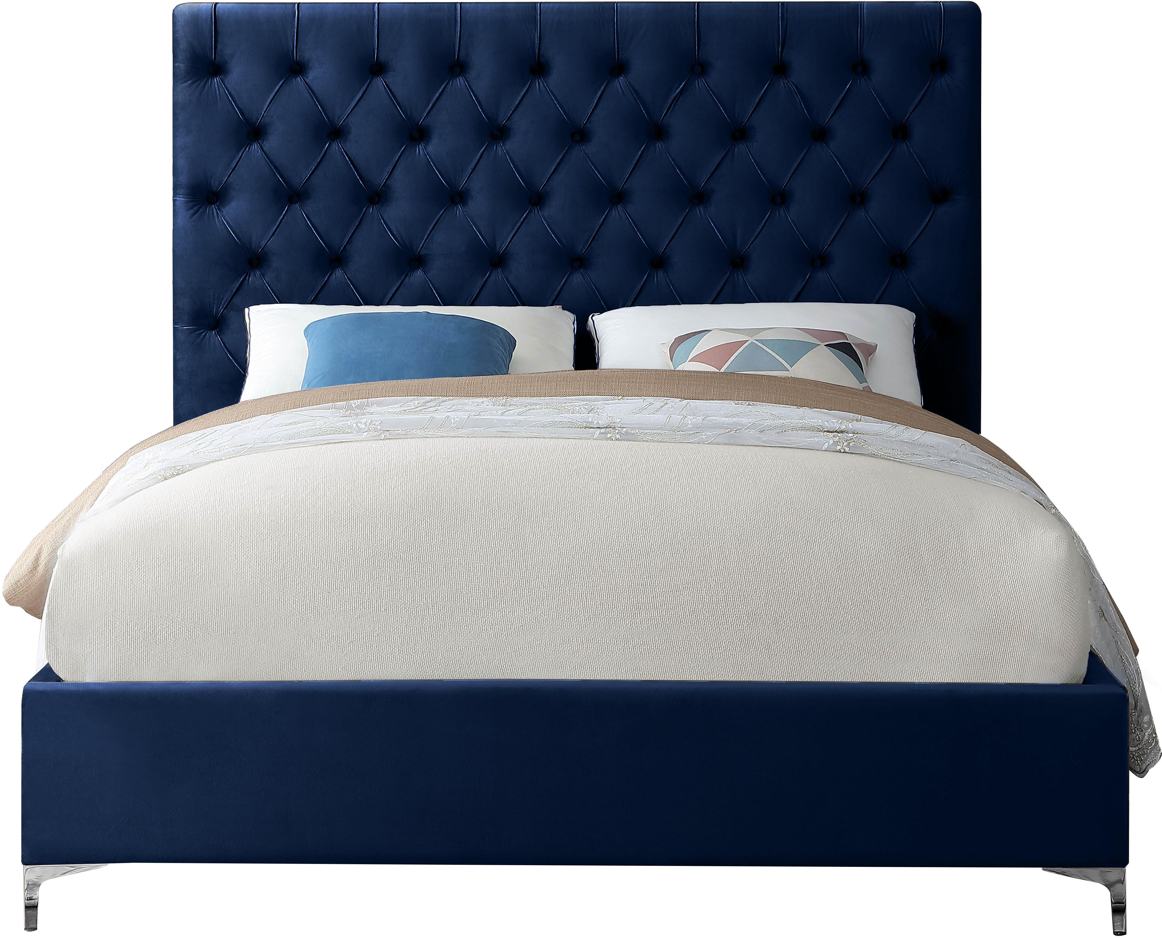 Cruz Navy Velvet Full Bed - Luxury Home Furniture (MI)